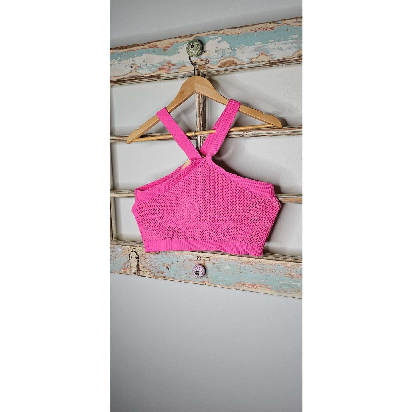 NWT Zara Pink Knit Crop Tank Top Ladies Size Large