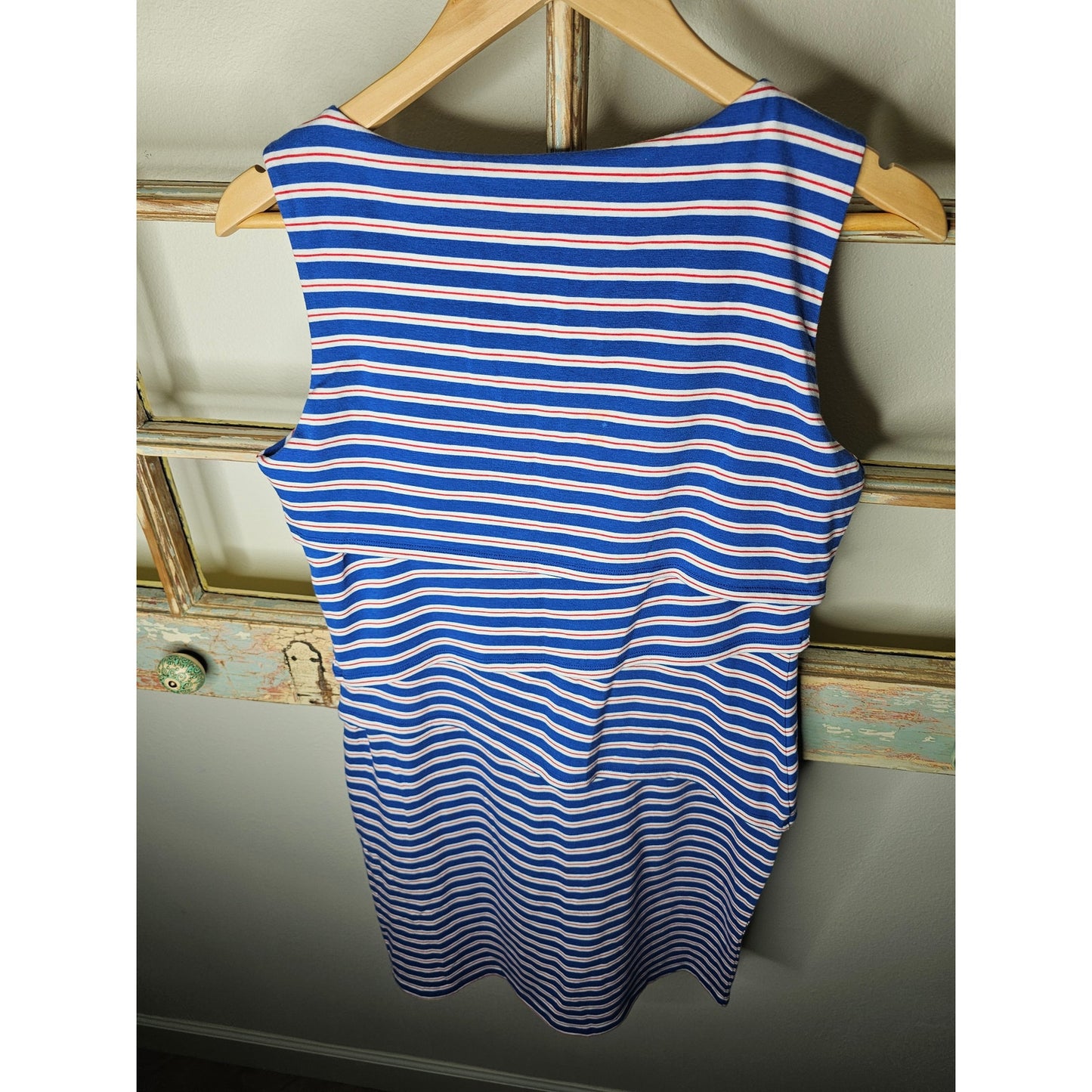 J. Mclaughlin Red/White/Blue Striped Nicola Tiered Sleeveless dress size Medium