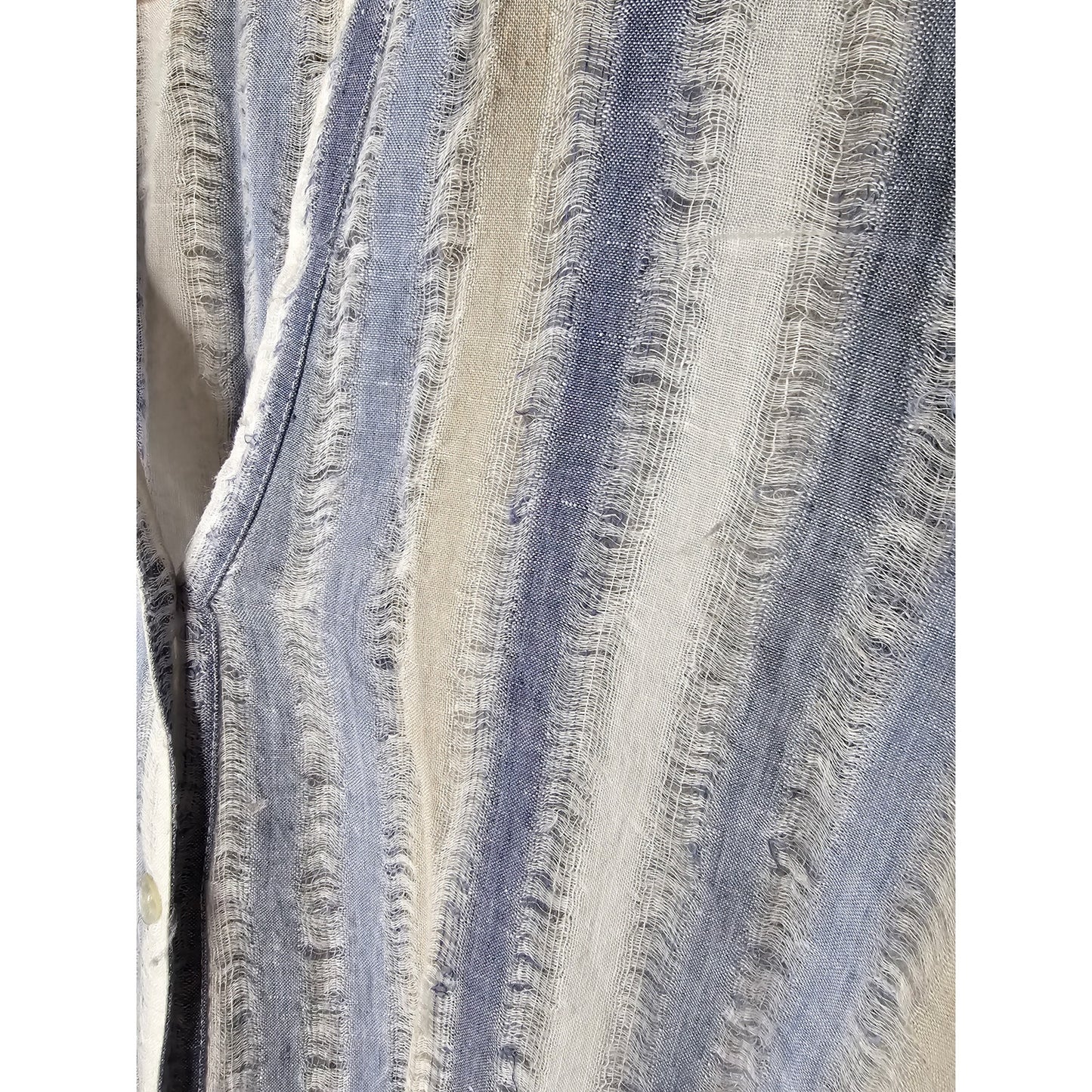 Linen Amelline V-neck Striped Button Up with Eyelash Detail Ladies Size Large