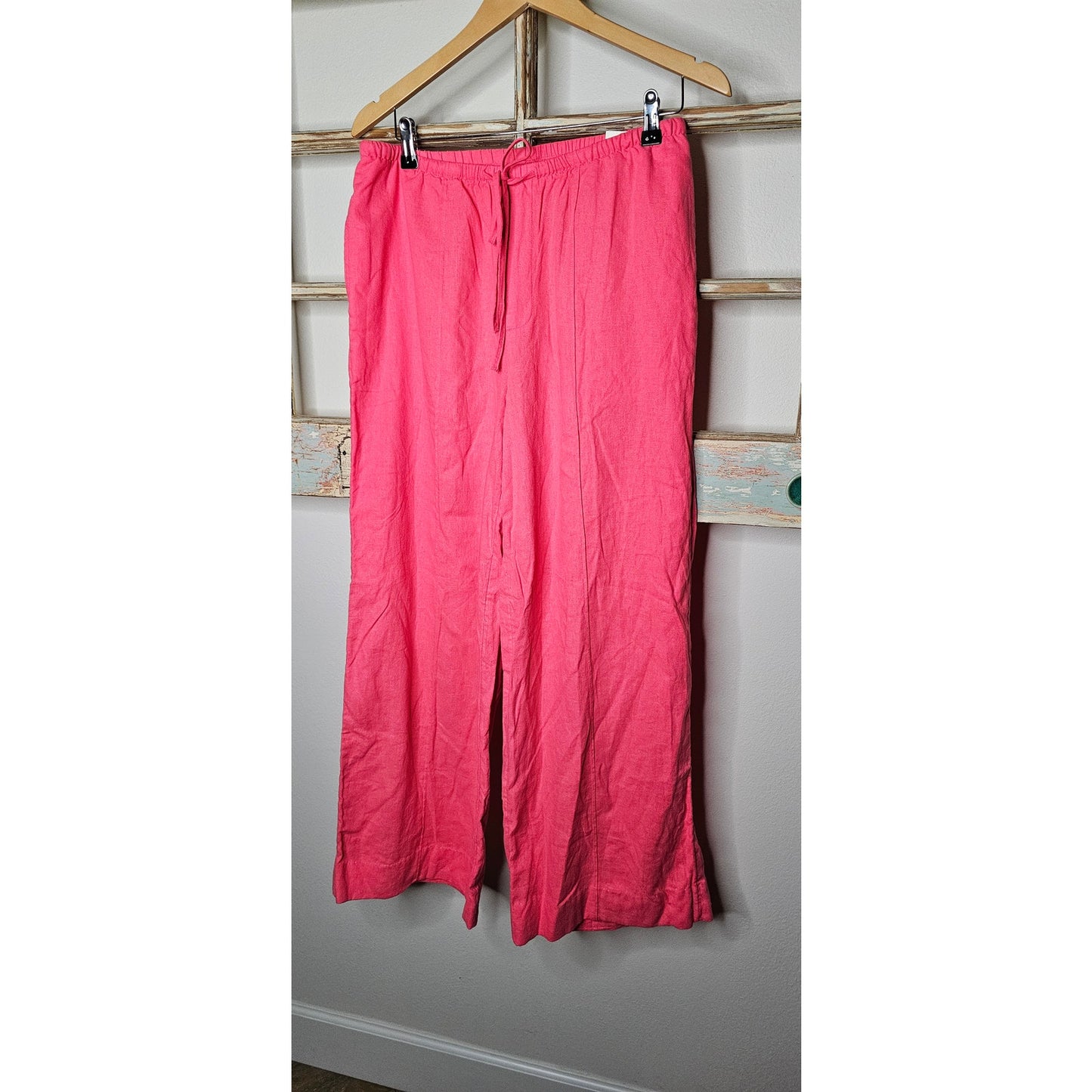 NWT Linen Wide Leg Watermelon Pants w pockets and drawstring waist size Medium