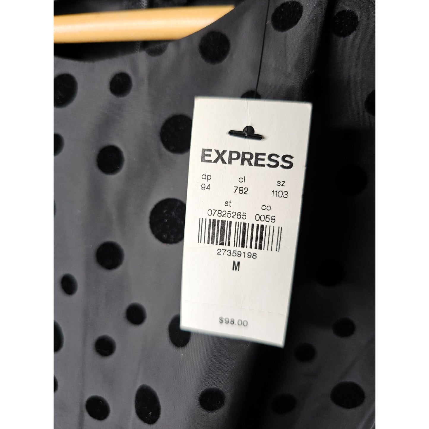 NWT Express black Velvety Polka Dot Puff Sleeve Tiered Dress size Medium