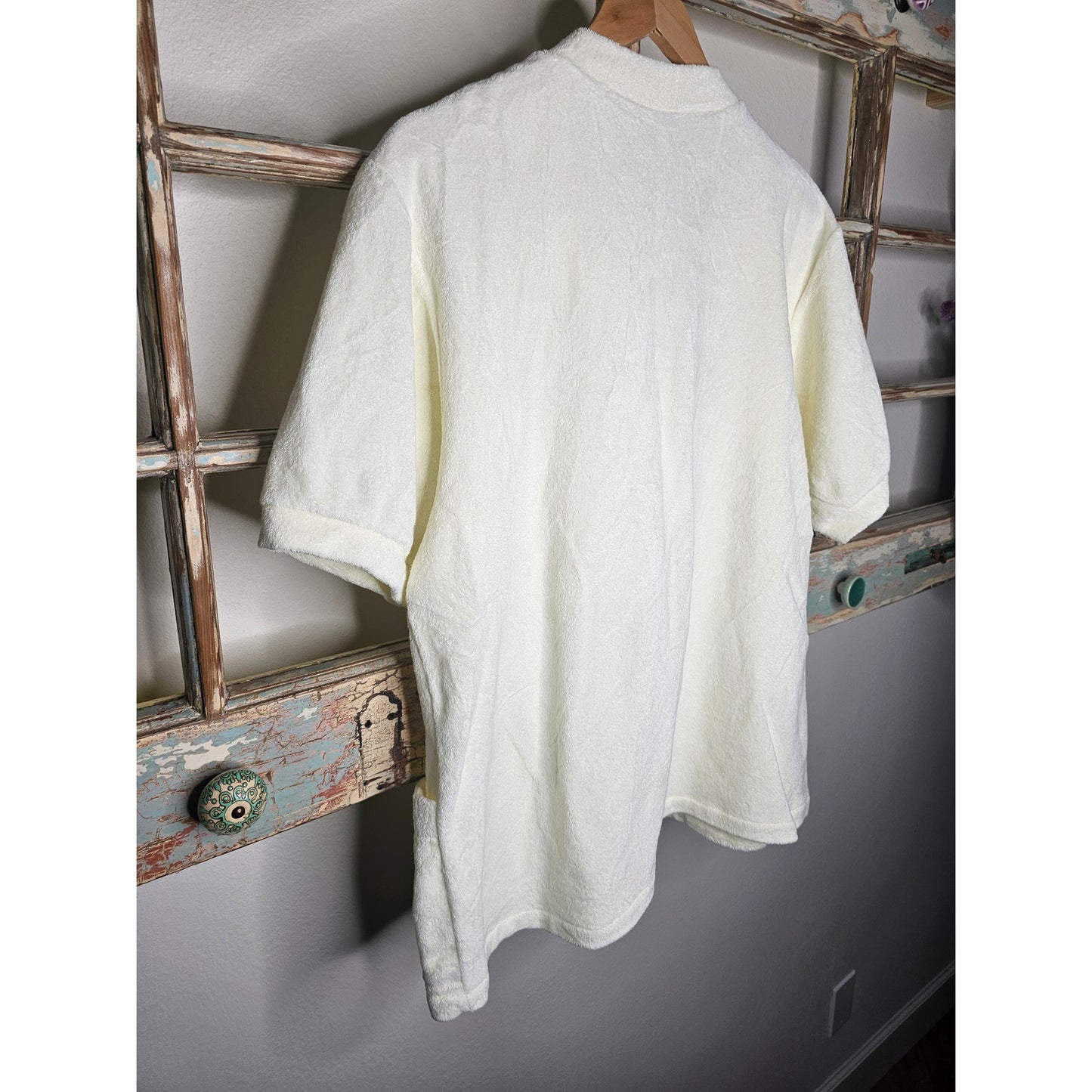 Vintage Cream Terry Cloth Zip Up Top W/ Pockets Oversized Unisen Size Small