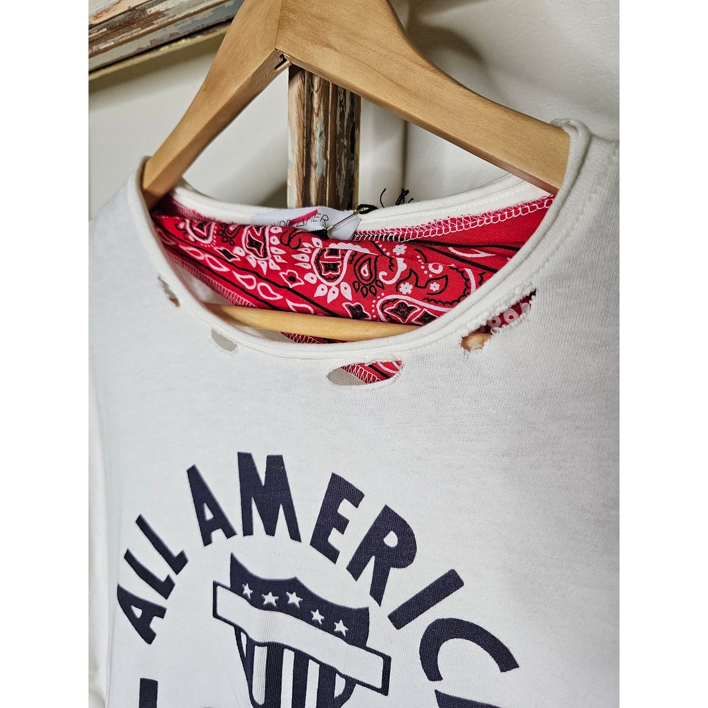 NWT Daydreamer Bandana All American Lover Ladies Distressed Small T-shirt