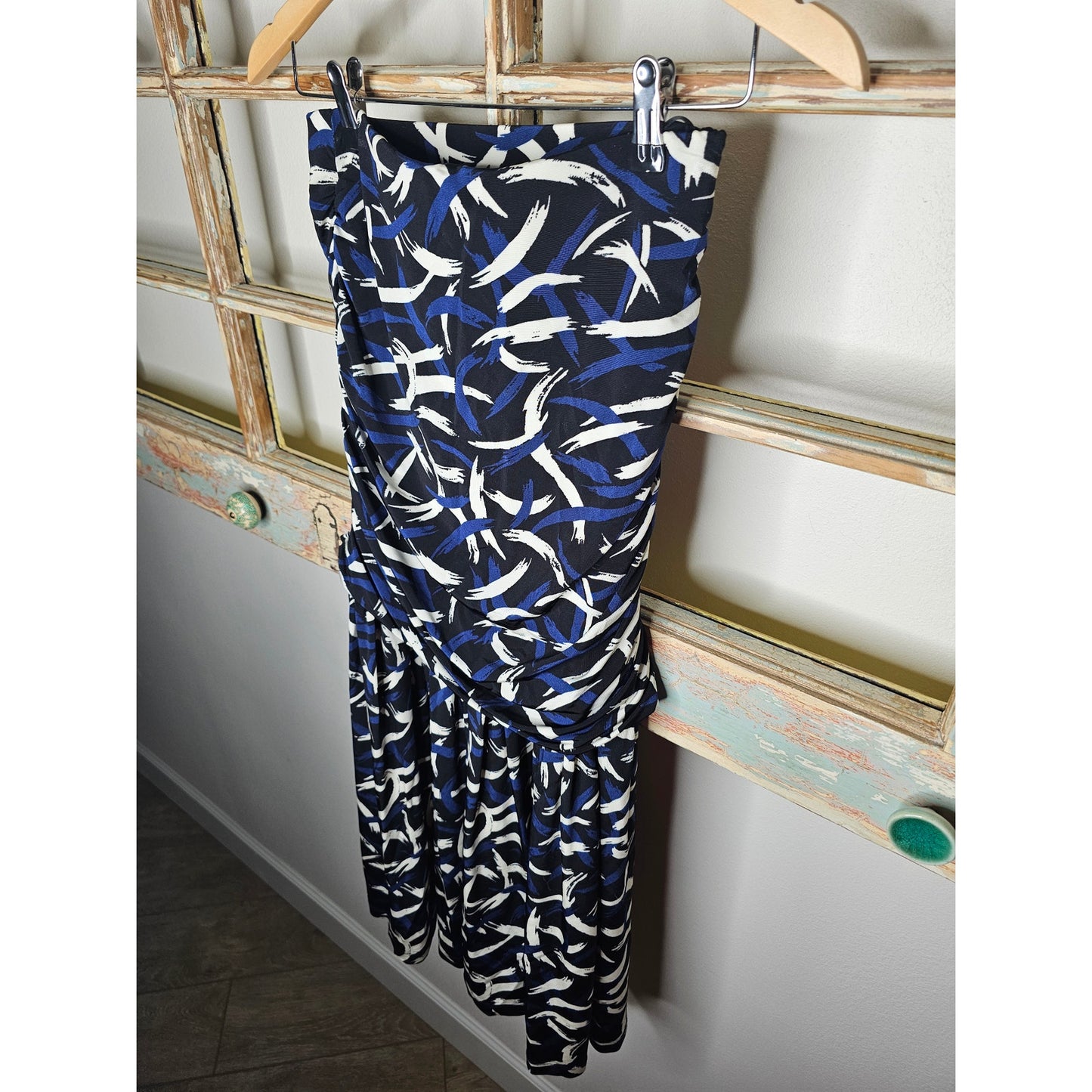 NWT Missoni Collection Black/Blue/White Strapless tube Knit Ruched Dress Size Medium