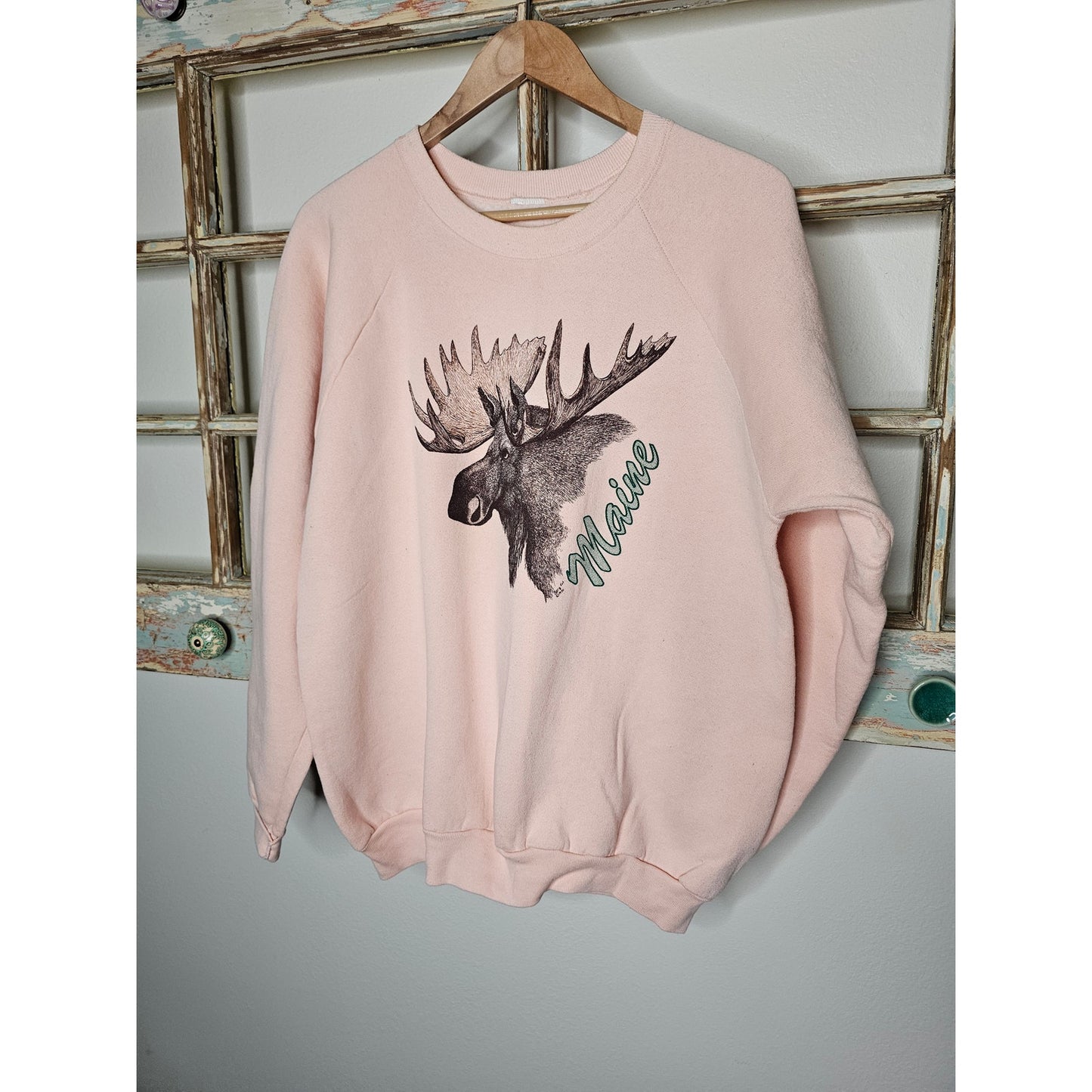 Vintage Maine Moose Peach Sweatshirt 1990 Ladies size XL