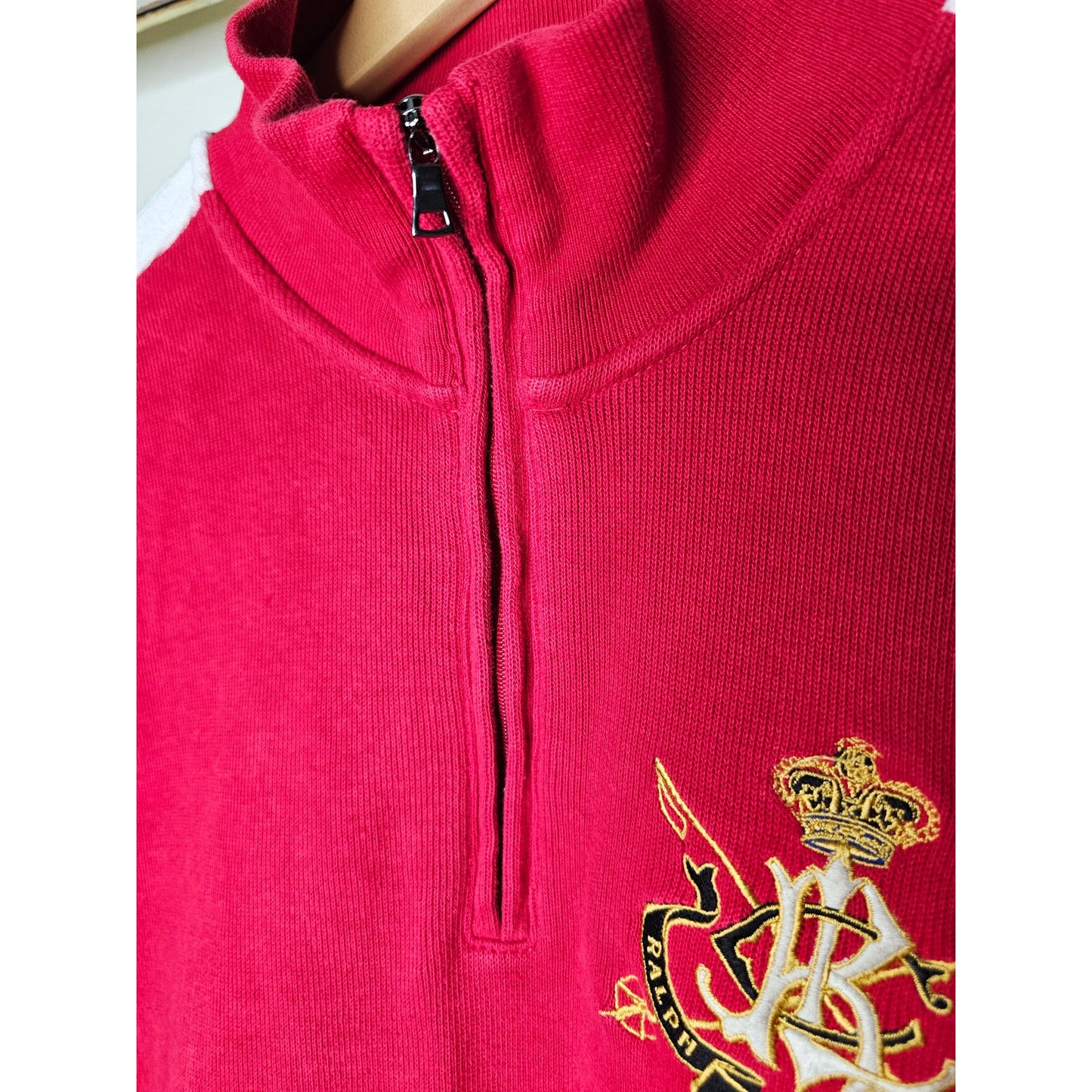 Polo Ralph Lauren Pullover 1/4 zip with crest Red, Cream, Black Ladies Medium