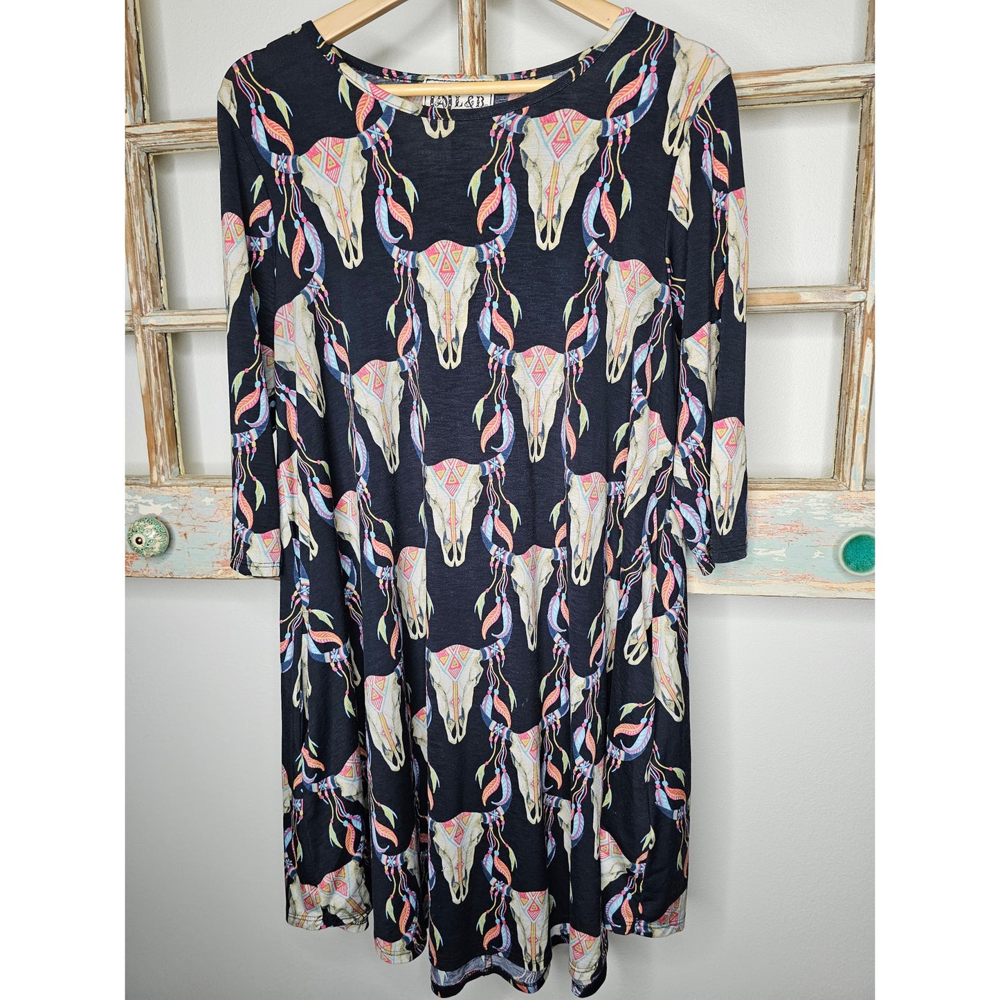 L & B Black Boutique Wester Steer Dress Pockets Ladies Size Medium