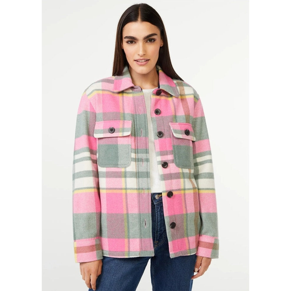 Free Assembly Pink/white/Gray Wool Blend Shacket Ladies size Small