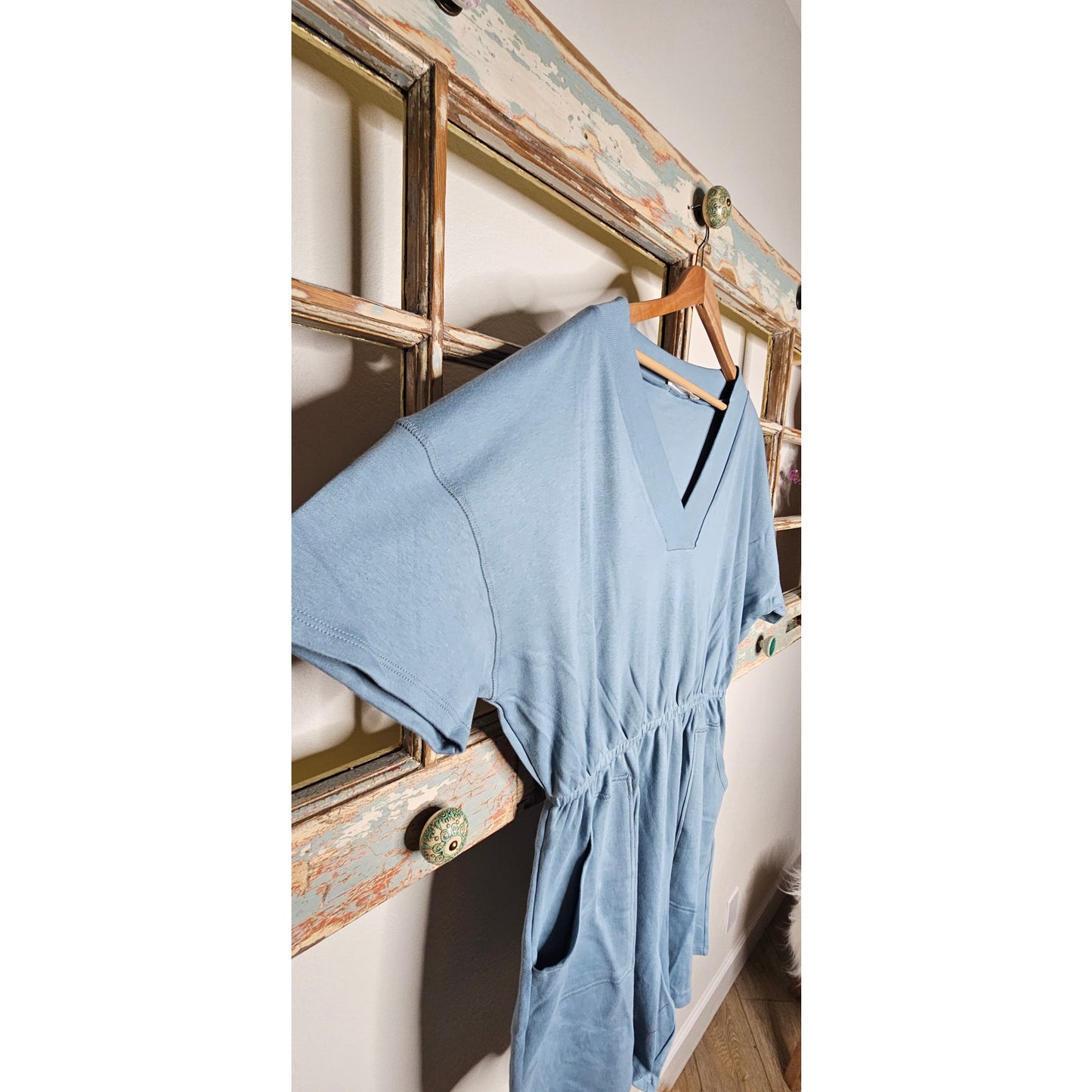 NWT Zenana Drop Shoulder Blue V-neck Short romper with pockets size 2x 18/20
