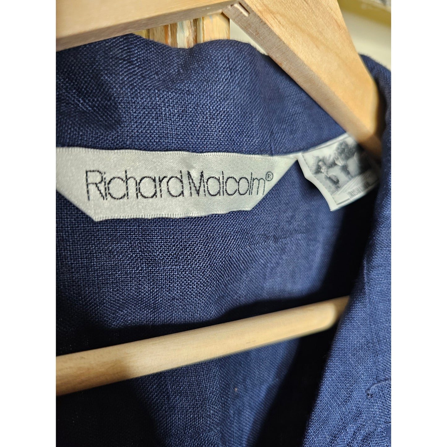 Irish Linen Navy Short Sleeve Button Up Shirt Richard Malcolm Size Large