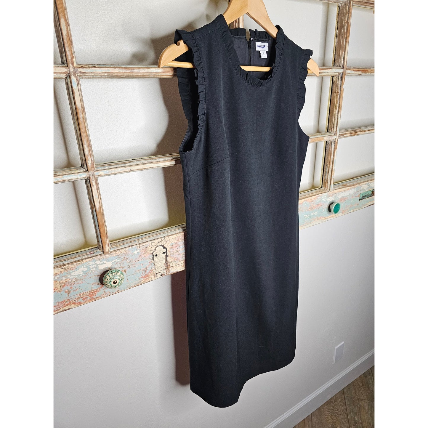 J. Crew Black Sleeveless Ruffled neckline/Sleeveless Straight Dress Size 6