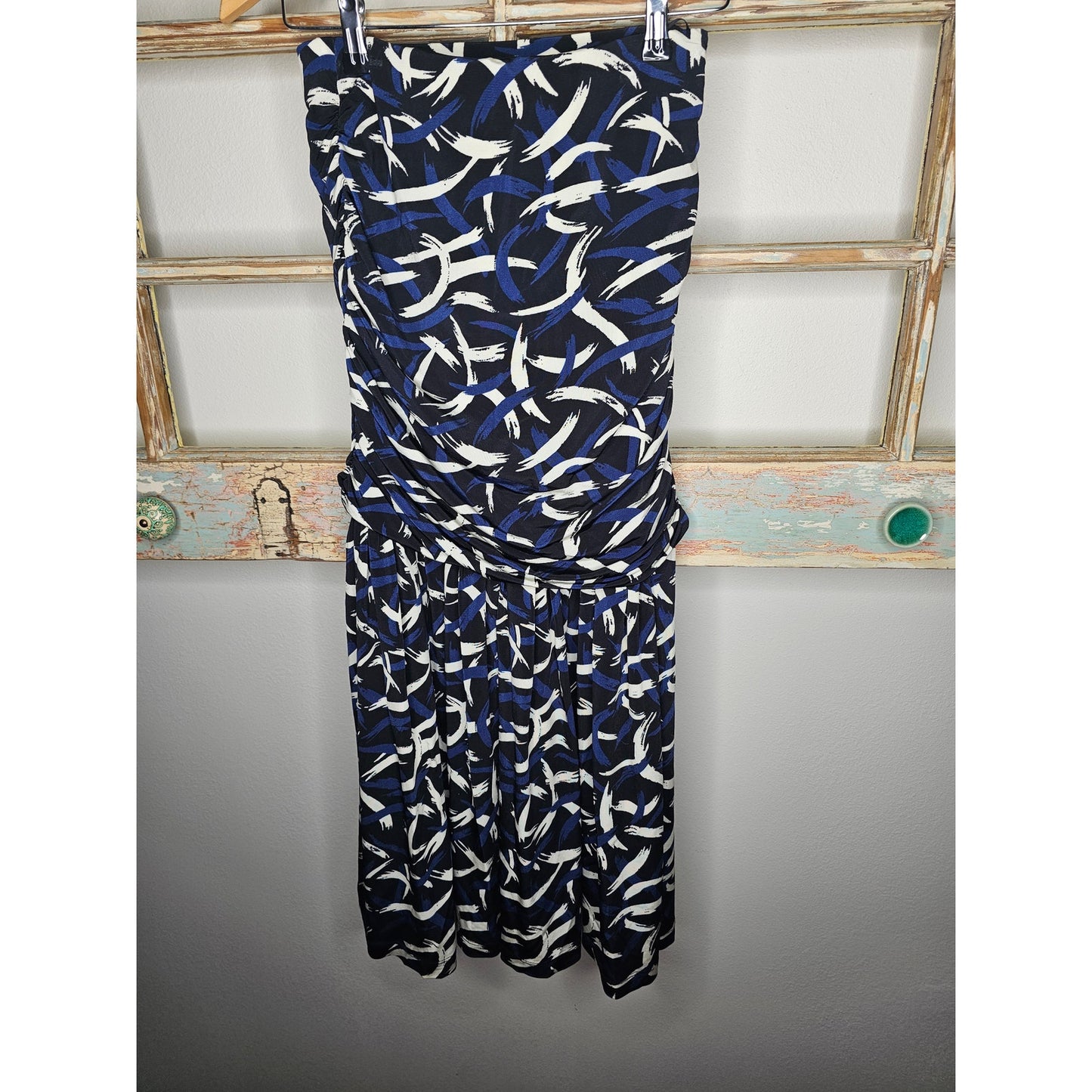 NWT Missoni Collection Black/Blue/White Strapless tube Knit Ruched Dress Size Medium