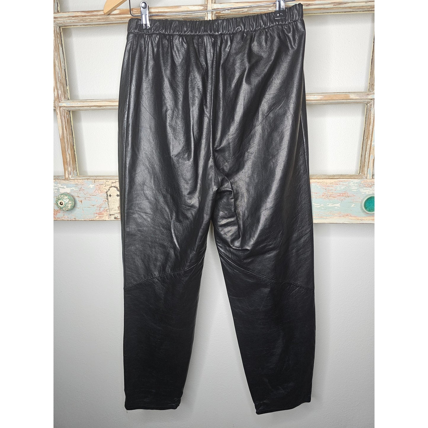 Plush Black Leather comfortable Relaxed Fit Pull on Pants Size 27