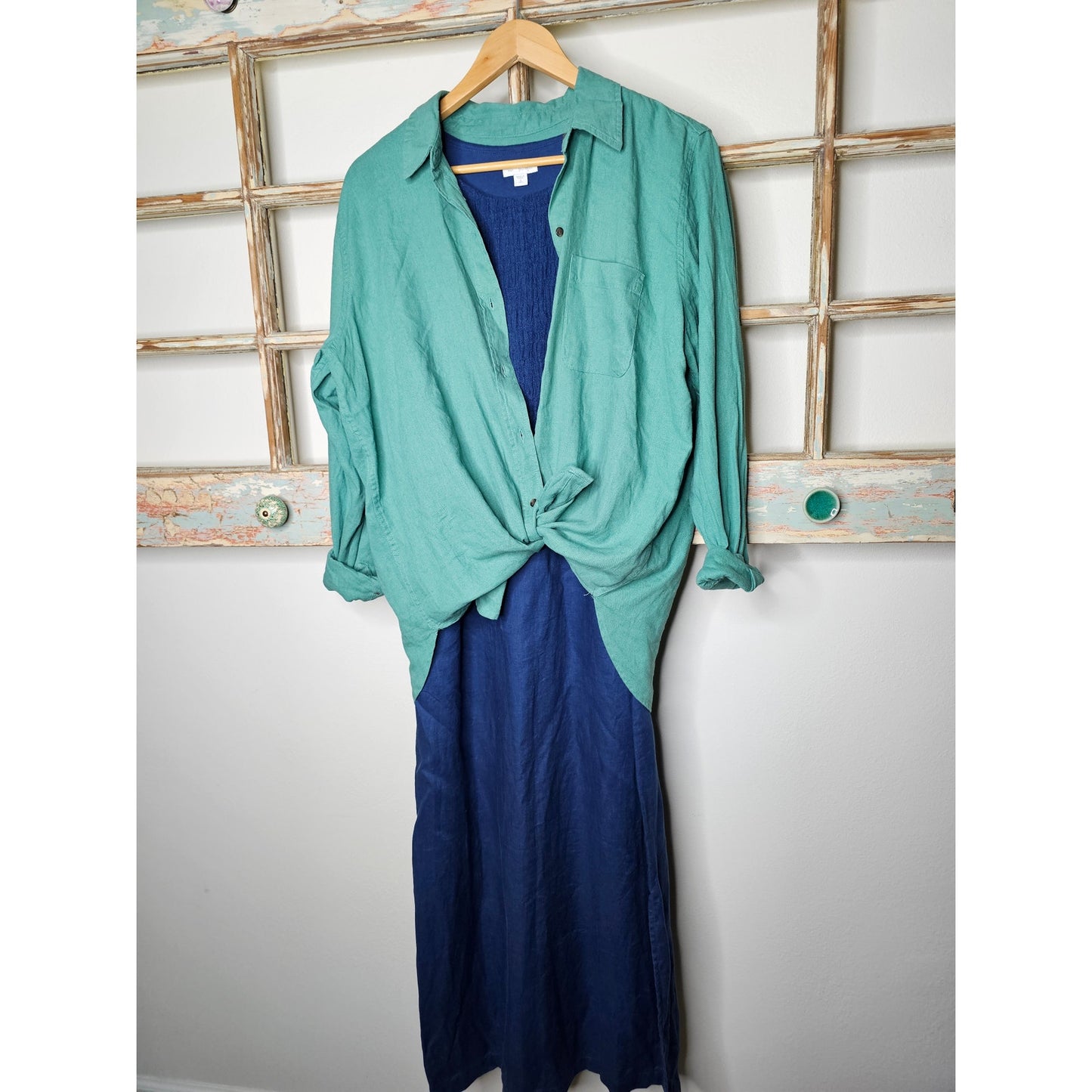 Vintage Linen Pure Jill Blue Midi Sleeveless Dress Ladies Size Small