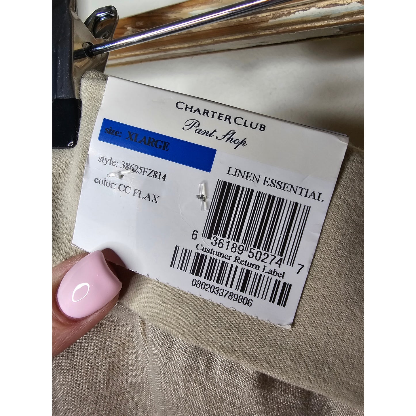 NWT Linen Straight Leg Pants in Flax with Elastic roll down waist Ladies size XL