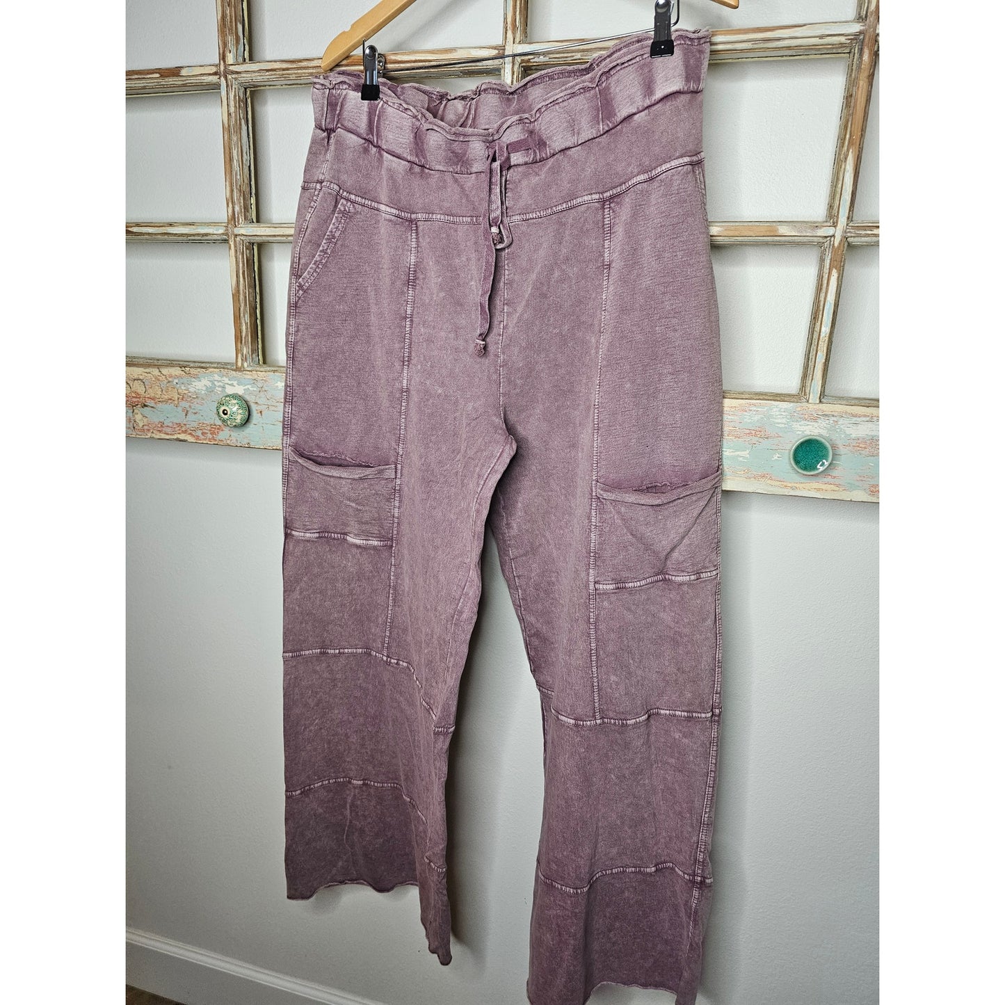 NWT Easel Wide Leg Full Length Mineral Washed Pants Ladies Small