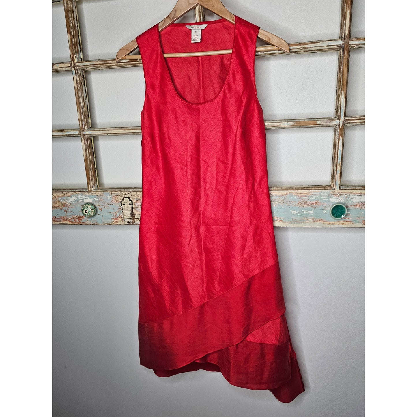 Sundance Red Midi Linen/ Silk Asymmetrical Sleeveless Dress Size Small