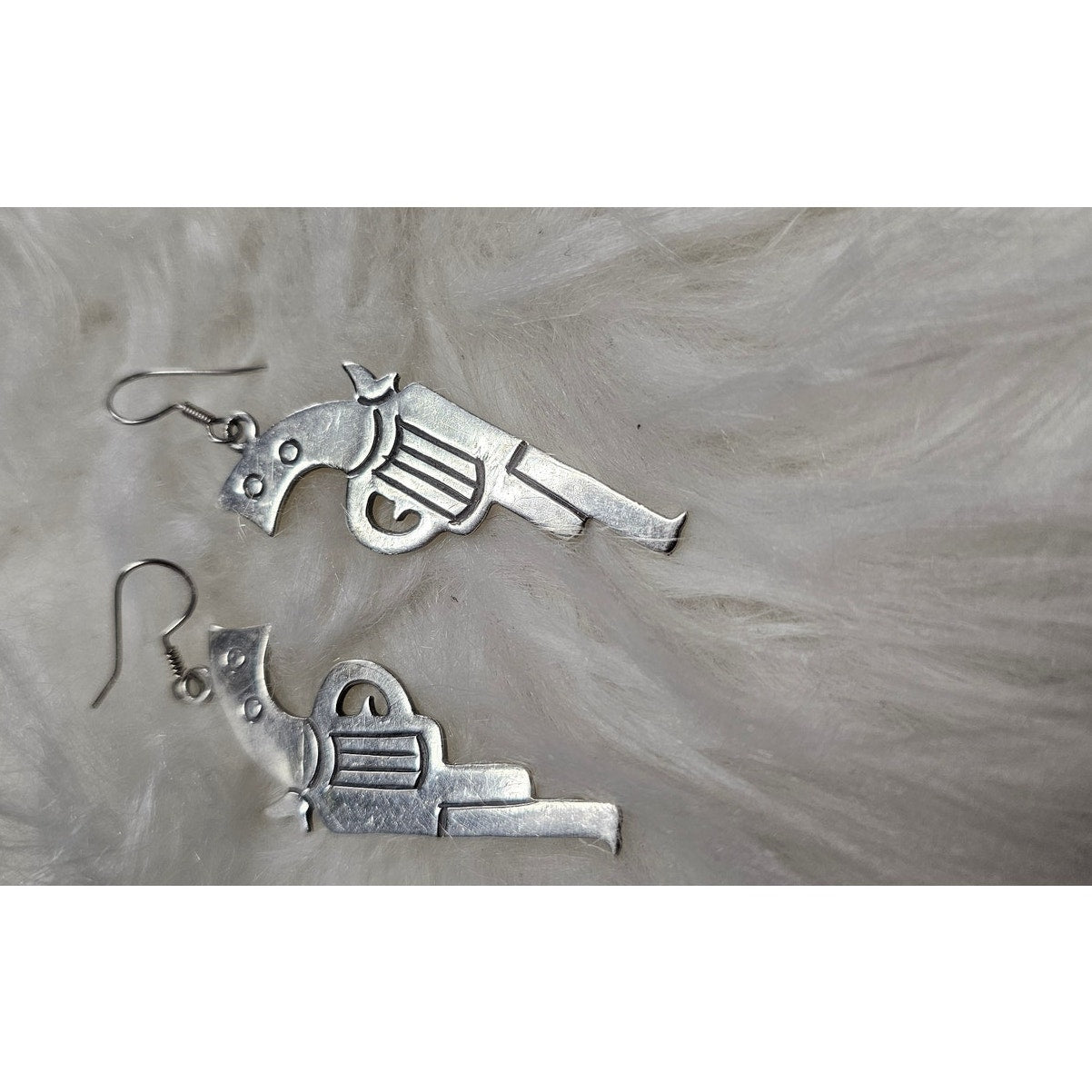 Mexico 925 large Silver Revolver Earrings with Shepherd Hook back 2" X 1"
