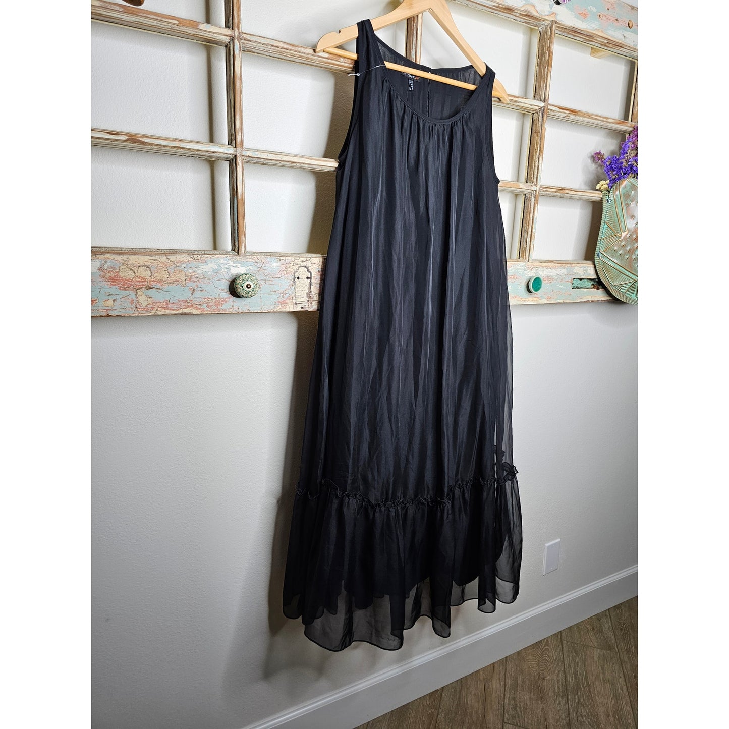 NWT APART Black Sleeveless Dress slip dress with Sheer overlay Size 8