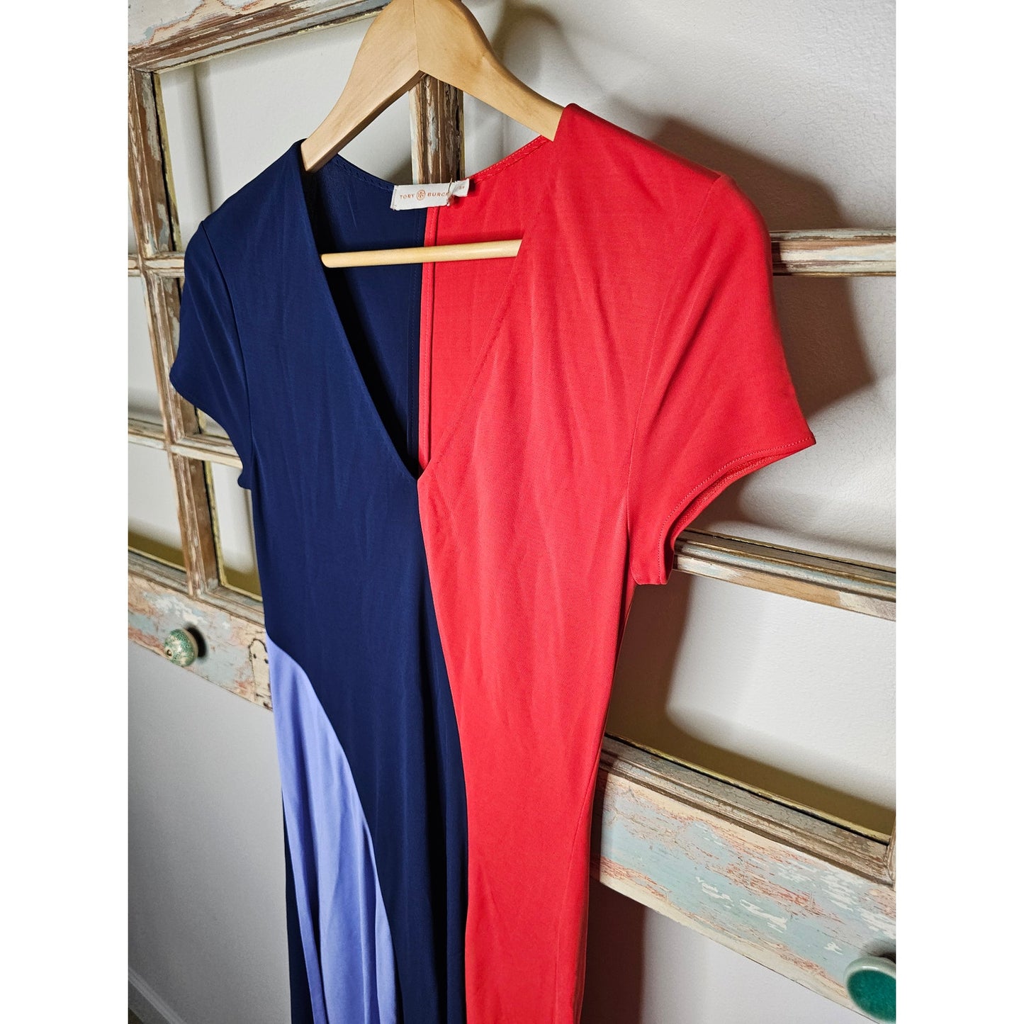 Tory Burch Walden Asymmetrical Color block Midi Dress Ladies Size Small