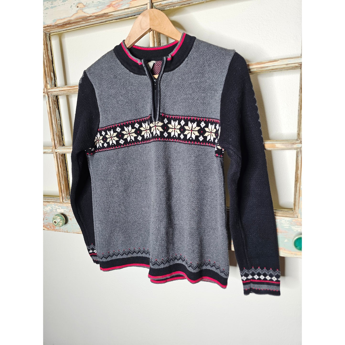 Hanna Anderson Fair Isle Colorblock 1/3 Zip Sweater Ladies size small