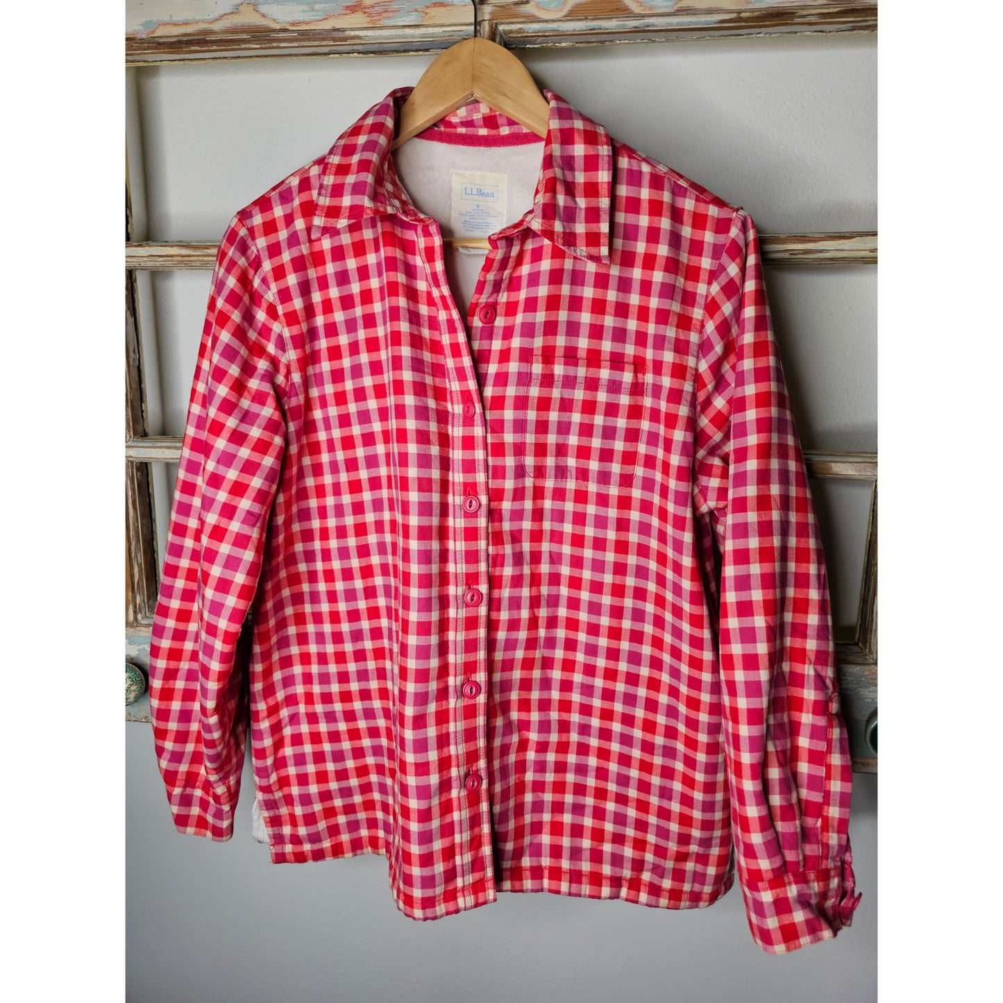 L .L. Bean Sherpa Womens Fleece Vibrant Plaid Lined Button Up Size Small