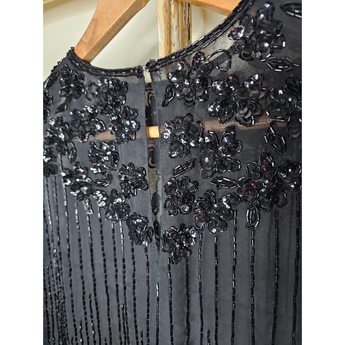 Vintage Black Beaded Long Sleeve Lined Blouse Ladies Size 12