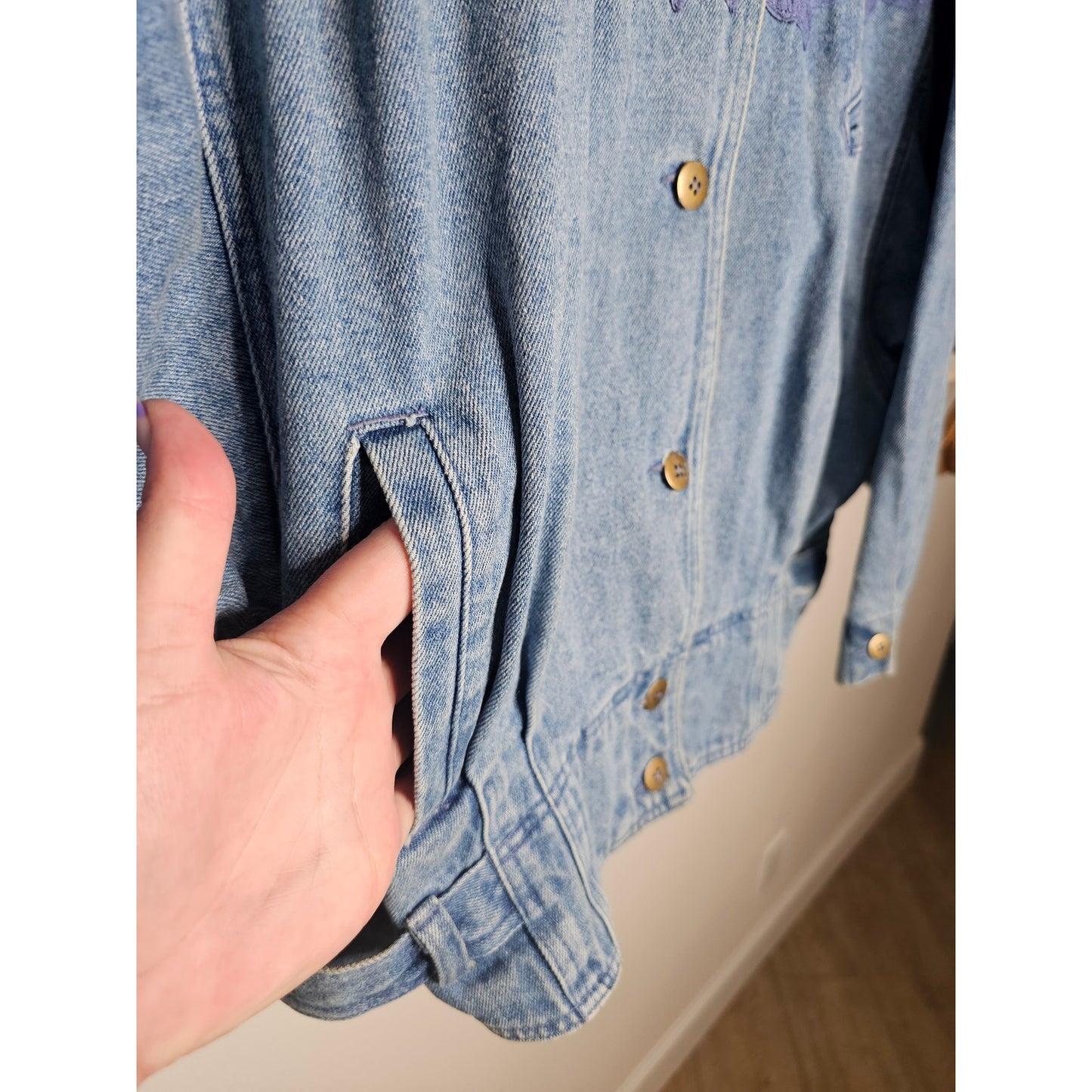 Vintage Denim Jacket By Together With Lace Dolman Sleeves Ladies Size XL
