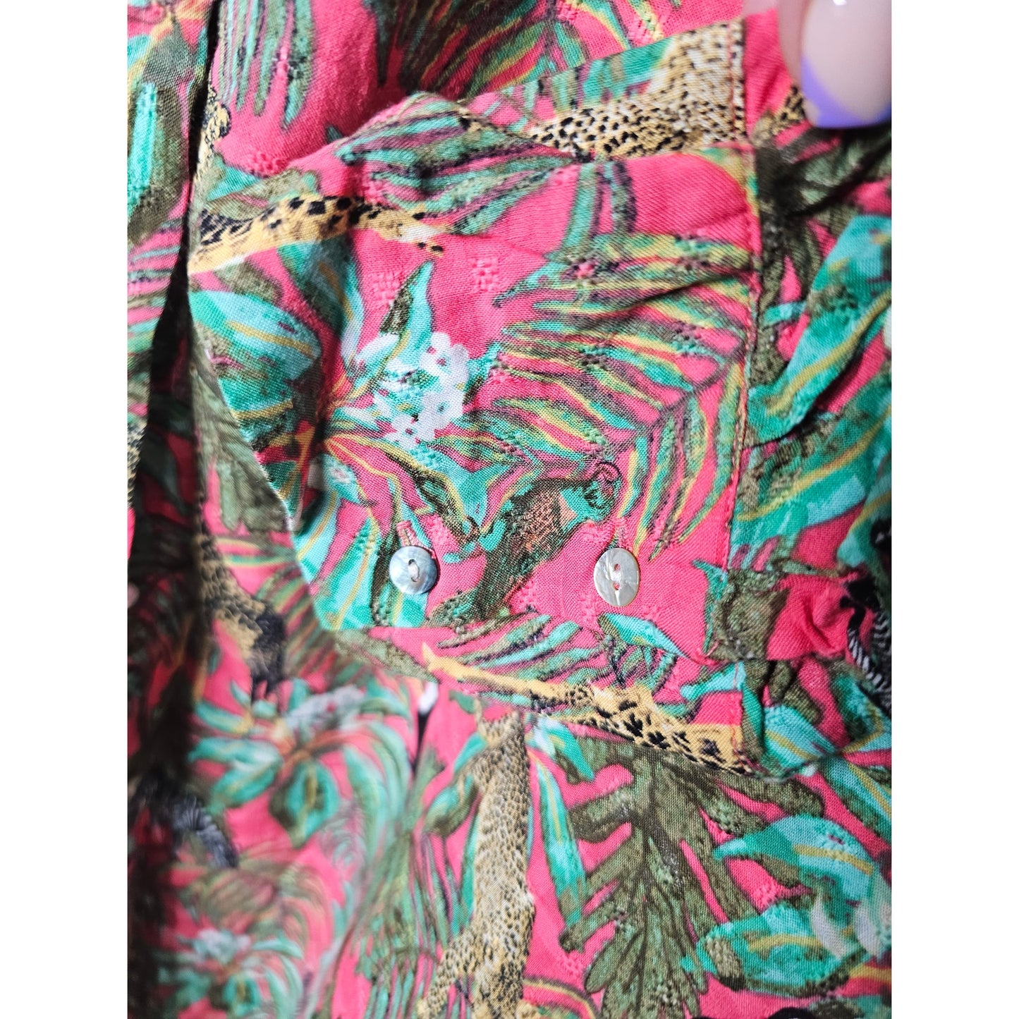 Jane & Delancey Jungle Safari Rain Forest Long Button Up Ladies size Large