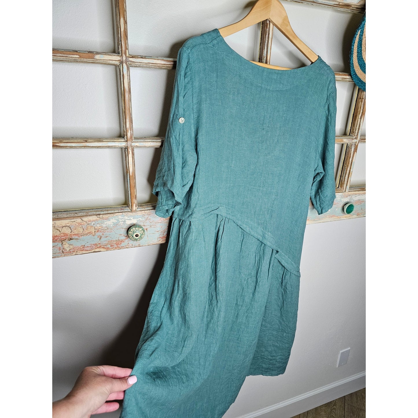 Linen Italian Made Blue/Green Dress Ladies Size Medium
