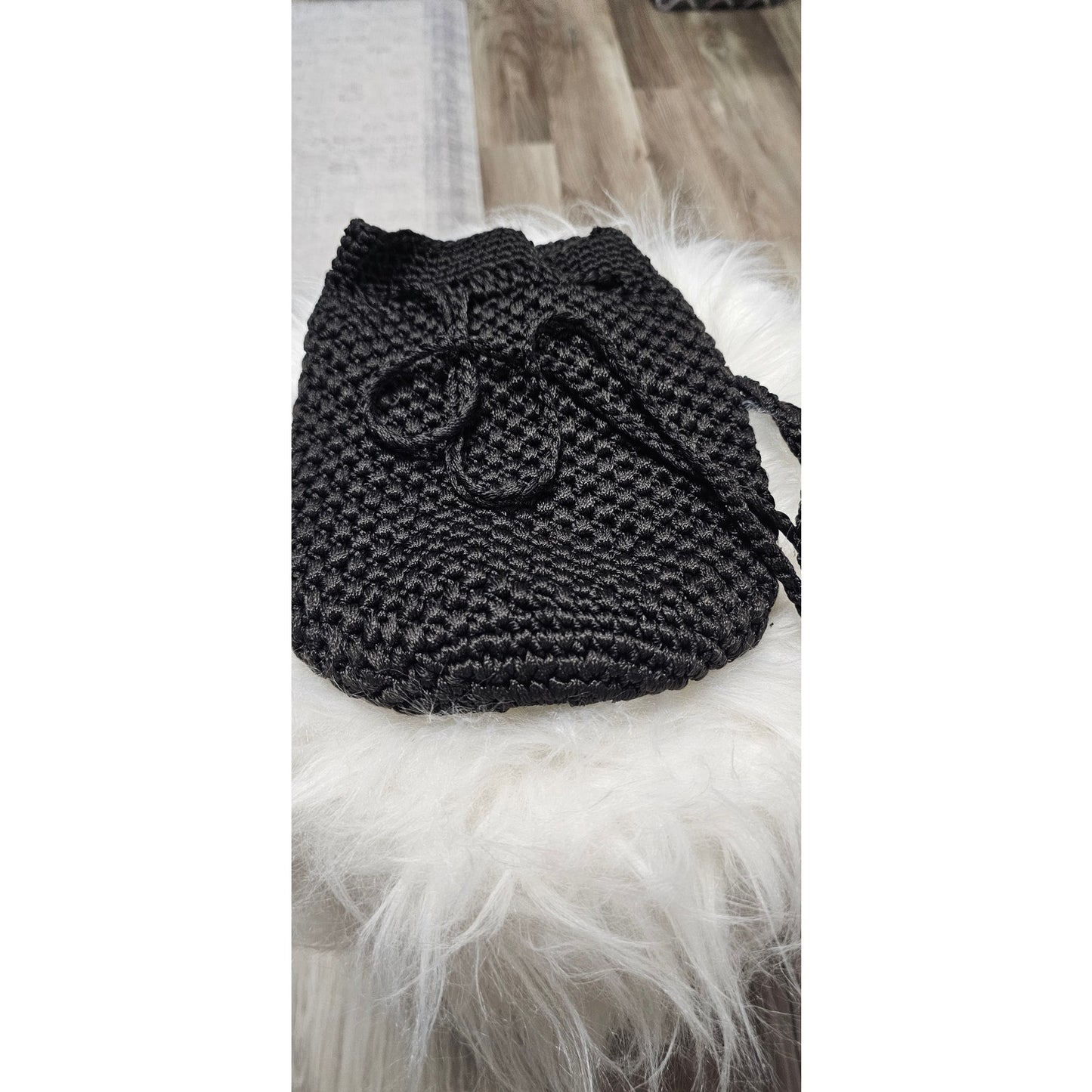 Vintage Crochet Black Bag Hand Or Shoulder Carry
