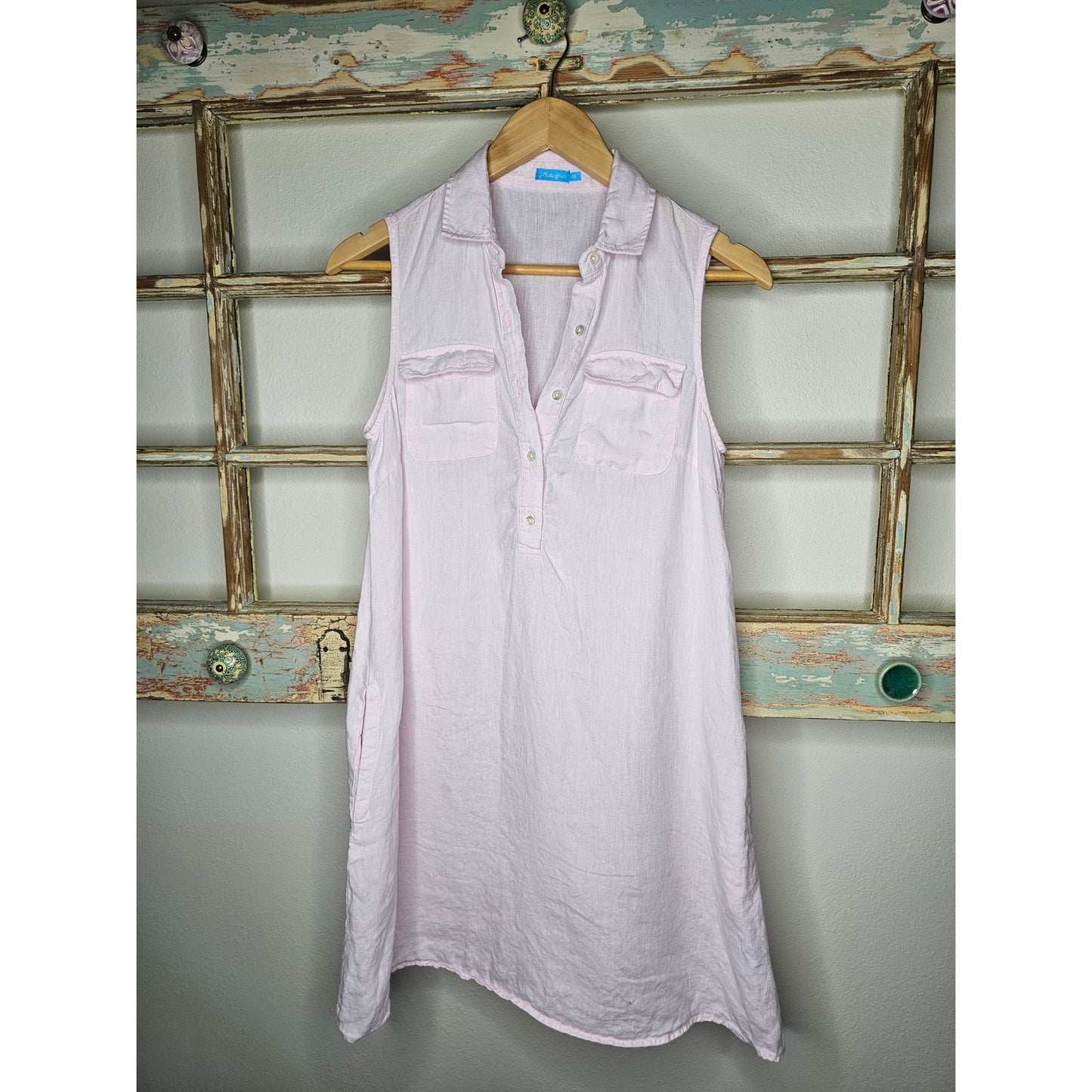 J. Mclaughlin Pink Linen Sleeveless 1/4 button up with collar Ladies size XS