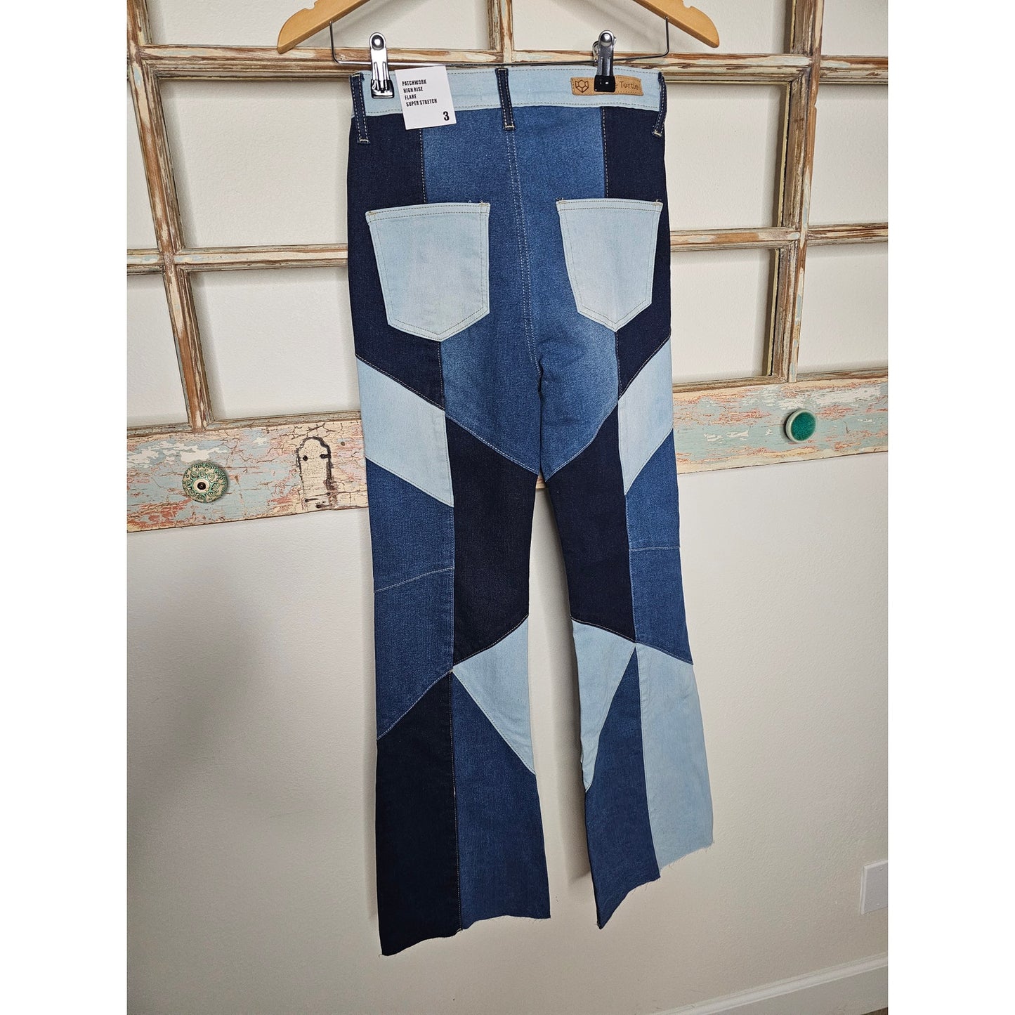 NWT Blue Turtle Patchwork 60's Vibe High Rise Stretch jeans Size 3