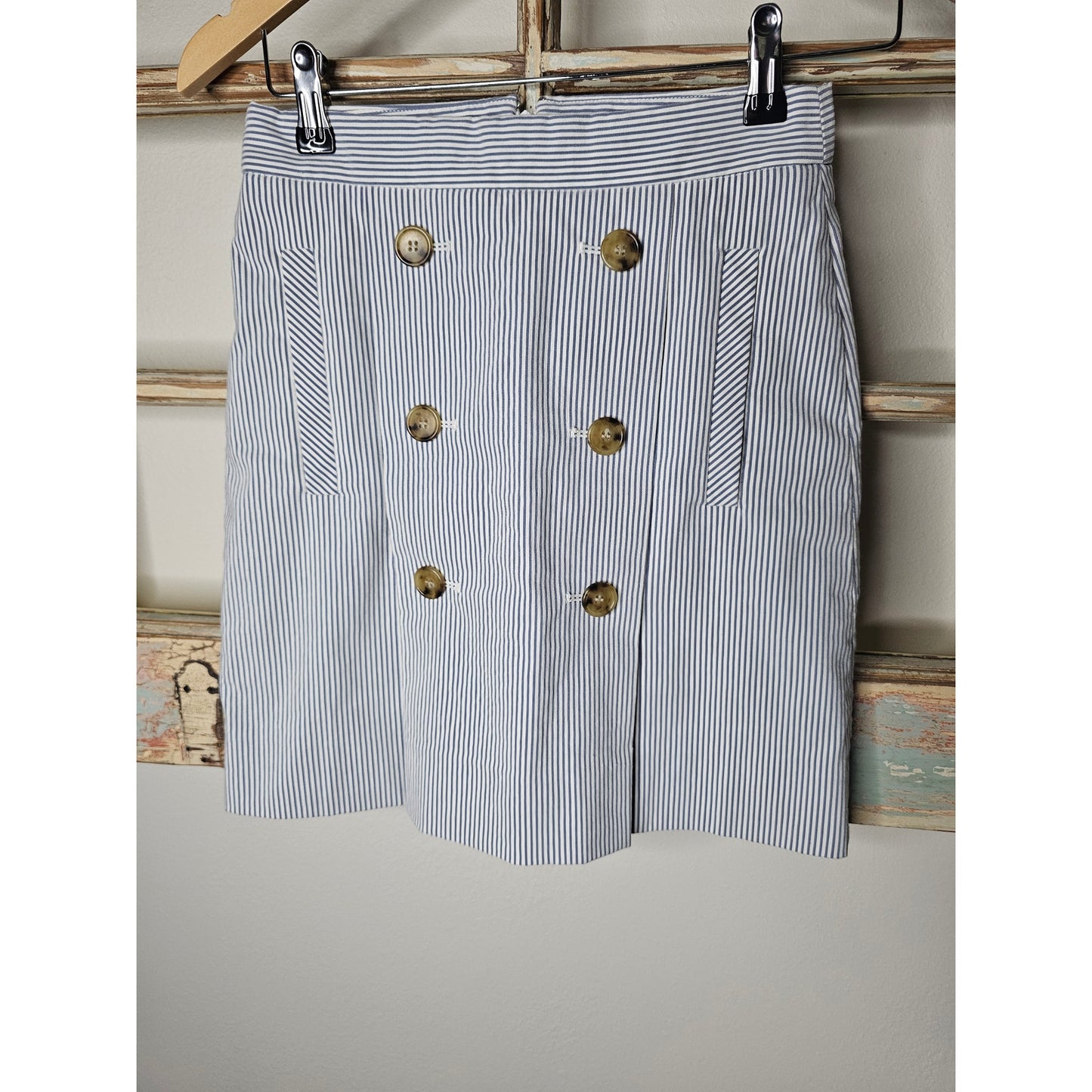 J. Crew lined Railroad Stripe Seersucker Mini Skirt Ladies size 00