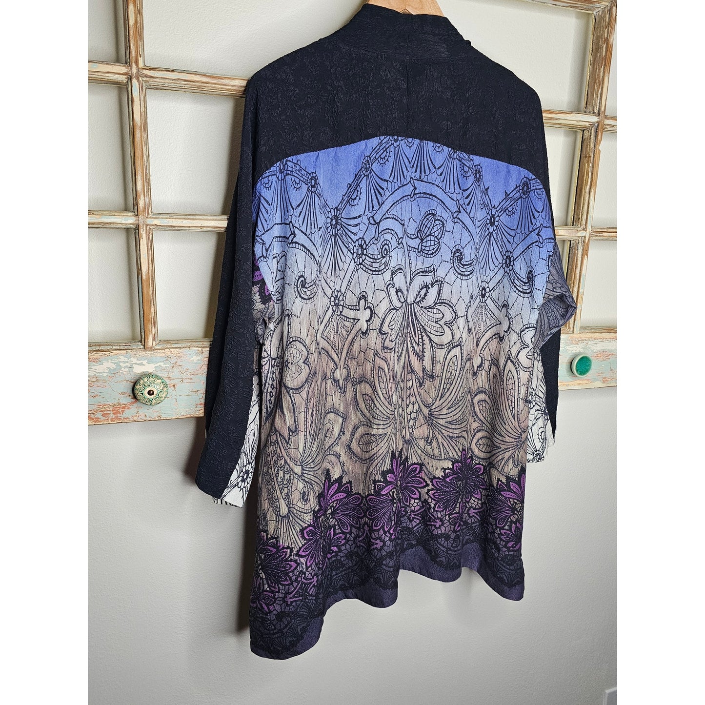 Citron Open Style Cardigan Kimono Boho Style Wide Sleeves 100% Silk Size Medium