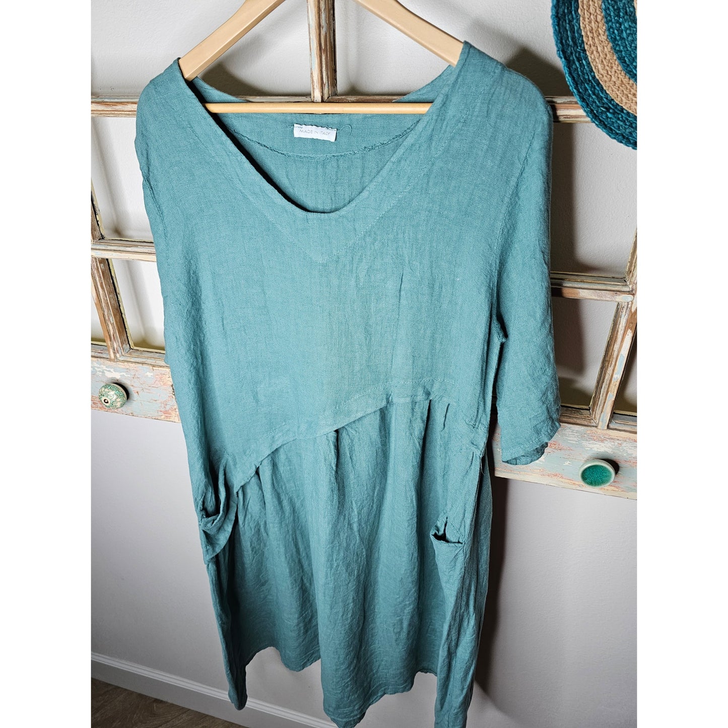 Linen Italian Made Blue/Green Dress Ladies Size Medium