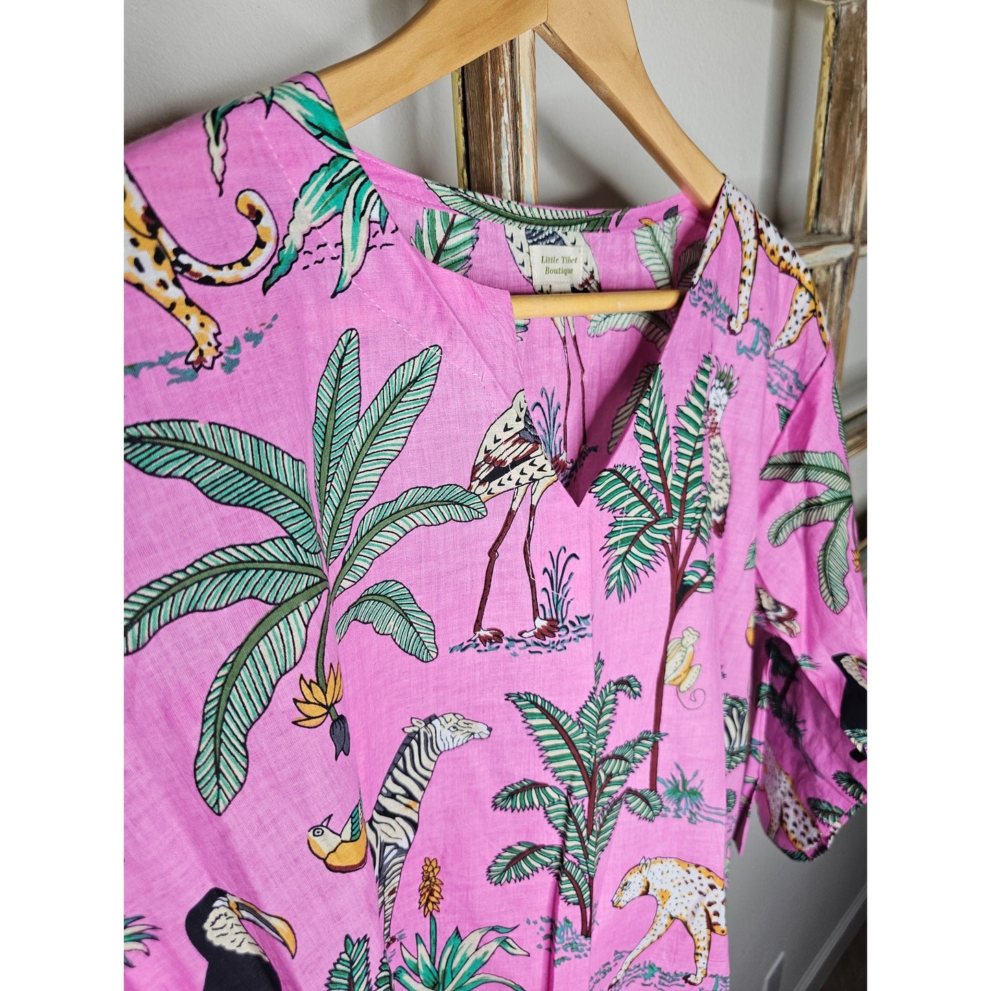 Pink Jungle Print Pullover Tunic Ladies Size Medium by Little Tibet Boutique
