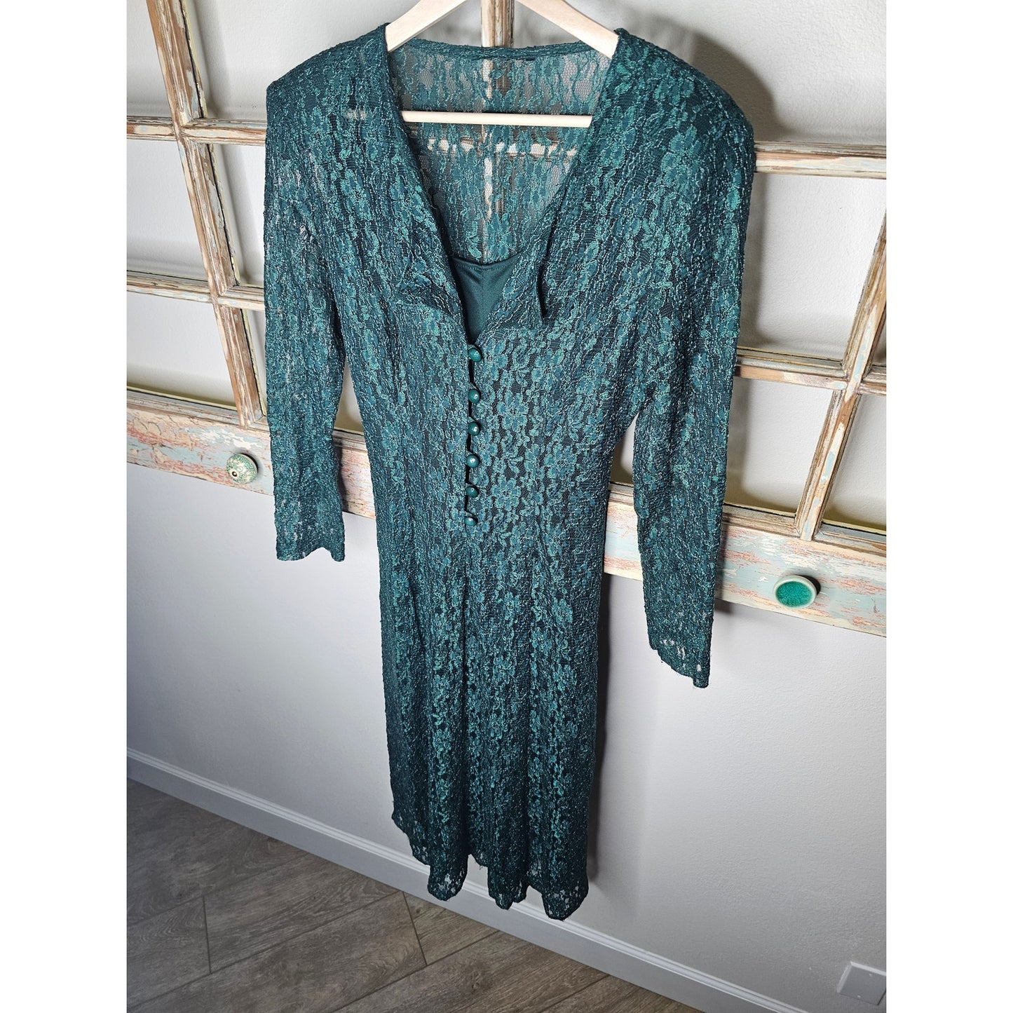 Vintage Green Lace Midid Dress with Green Slip Dress Size 5/6