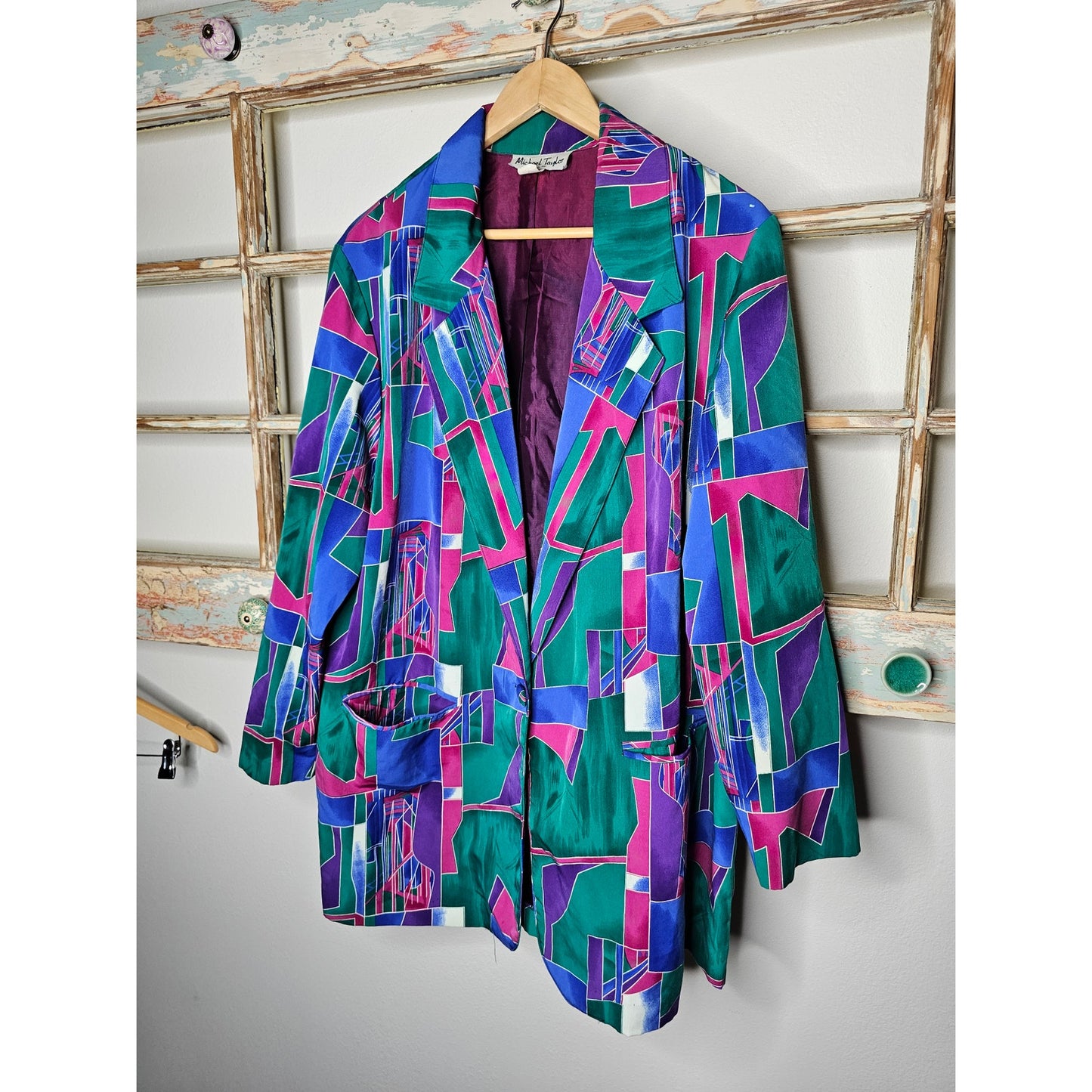 Vintage Vibrant Geometric Button Front Blazer Ladies size 1X