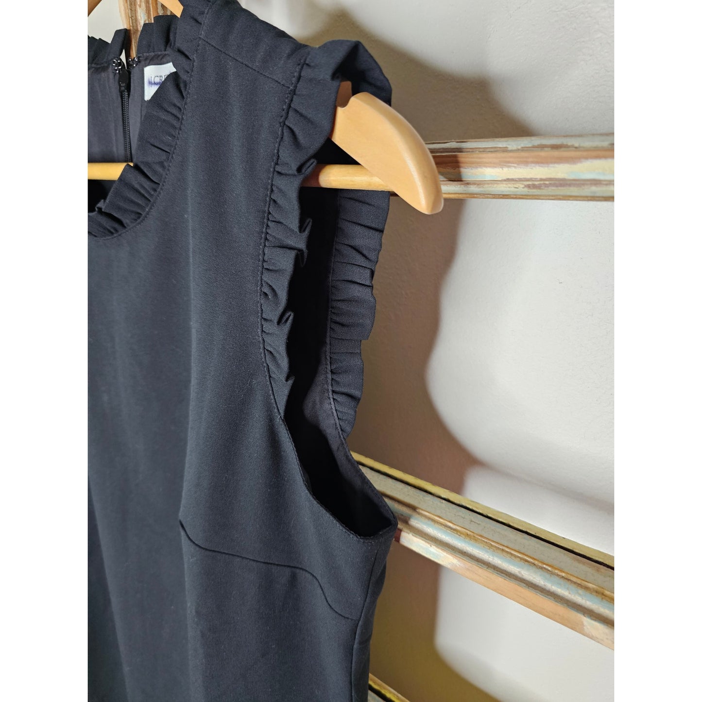 J. Crew Black Sleeveless Ruffled neckline/Sleeveless Straight Dress Size 6