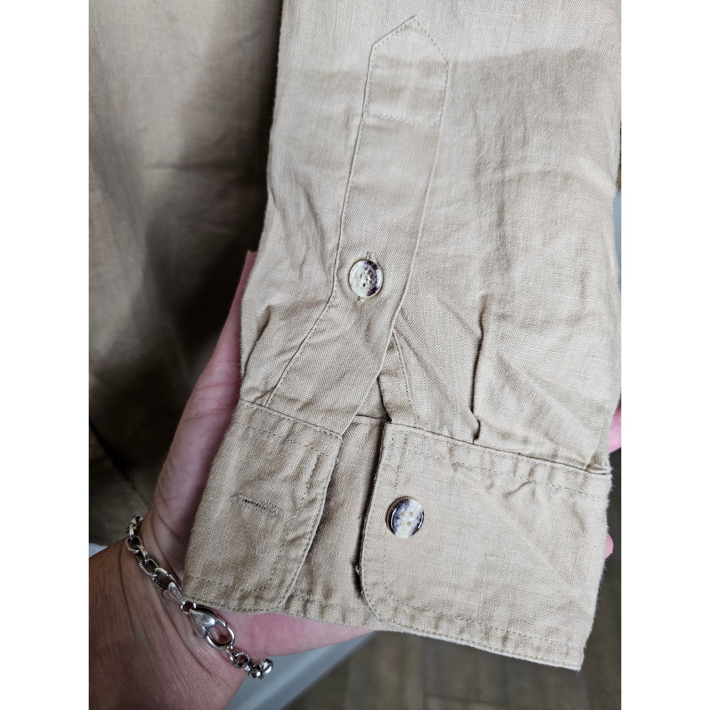 Linen Khaki Button Up Shirt By Rafaelle Ladies Size 16