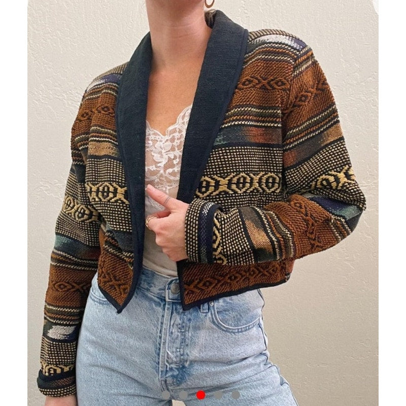 Vintage boho Tapestry Cropped Southwest Aztec Jacket size large