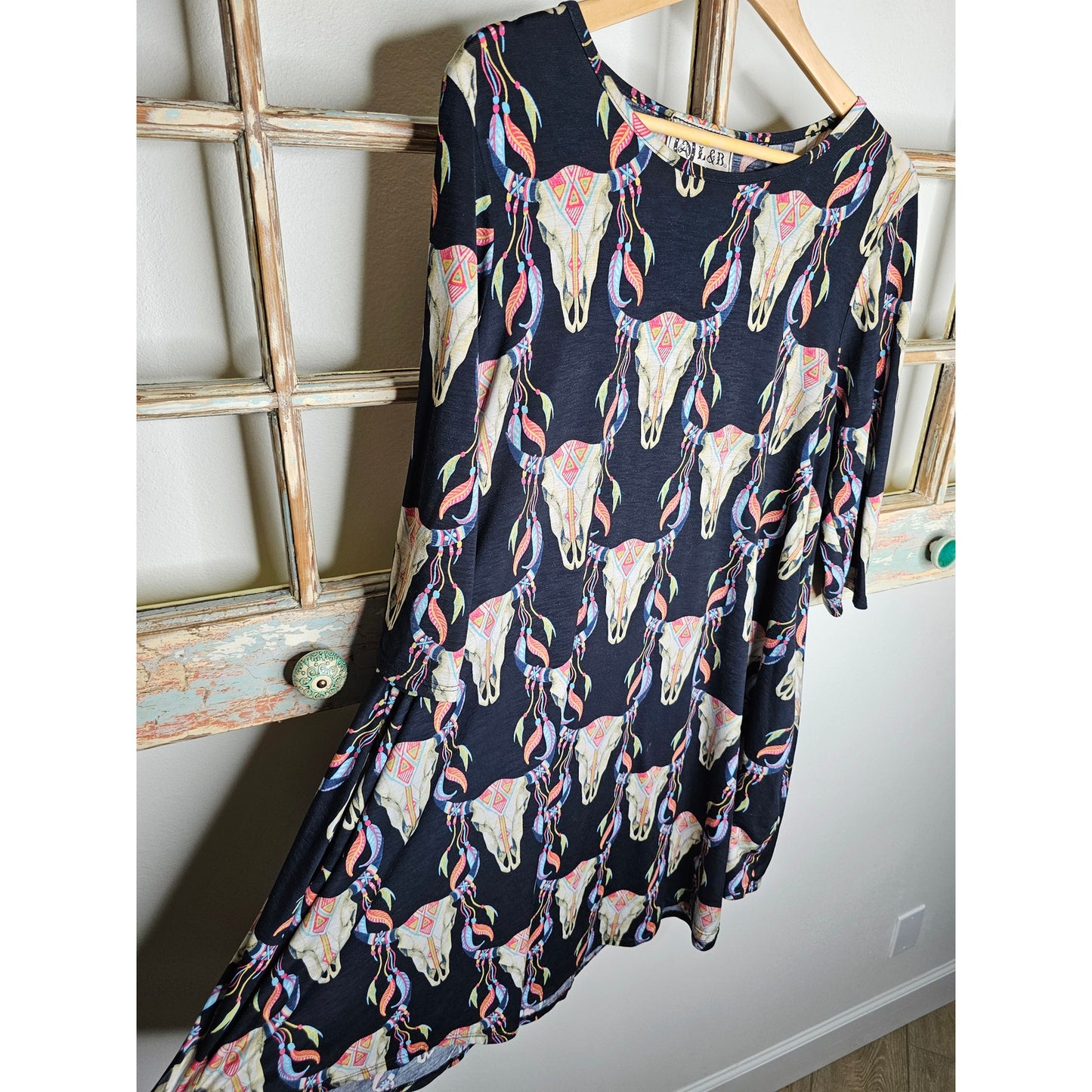L & B Black Boutique Wester Steer Dress Pockets Ladies Size Medium