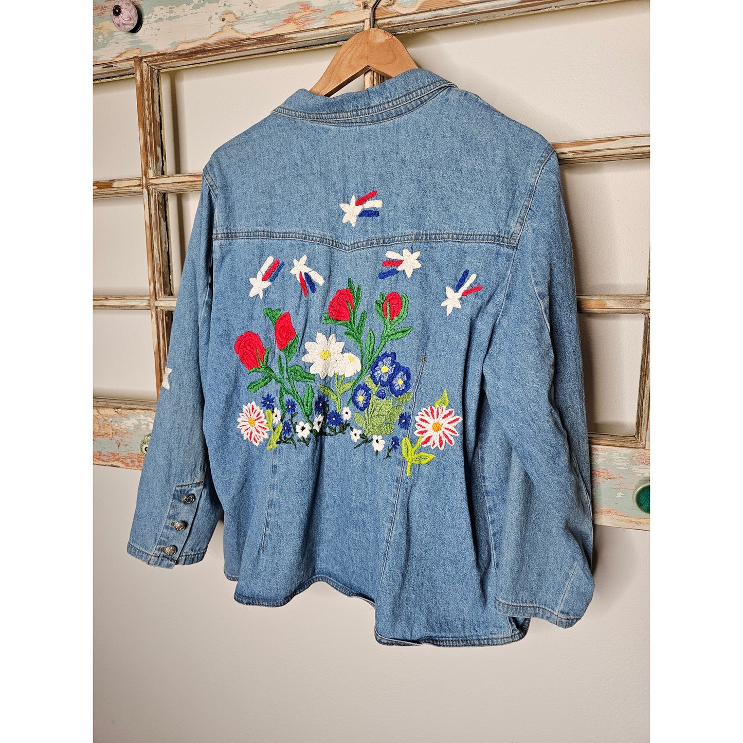 Vintage Denim & Co. Embroidered Blazer W/ Yellow Ribbon/ Solder Military Size 1x
