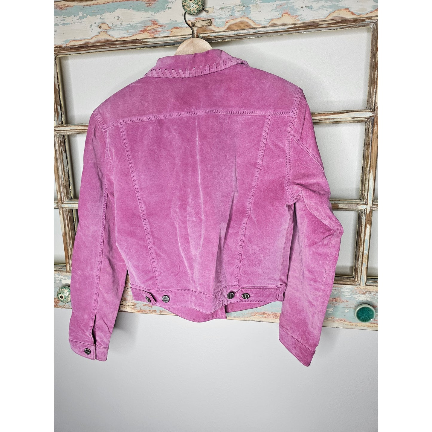 Vintage Jou Jou Pink Suede Button Up Jacket Whip Stitch Trims Size Xmall