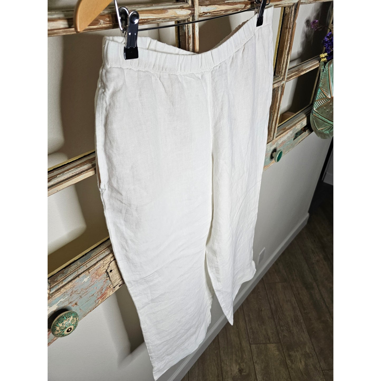 Linen J. Jill White Elastic Waist Relaxed Ankle Length Pants Ladies size Small