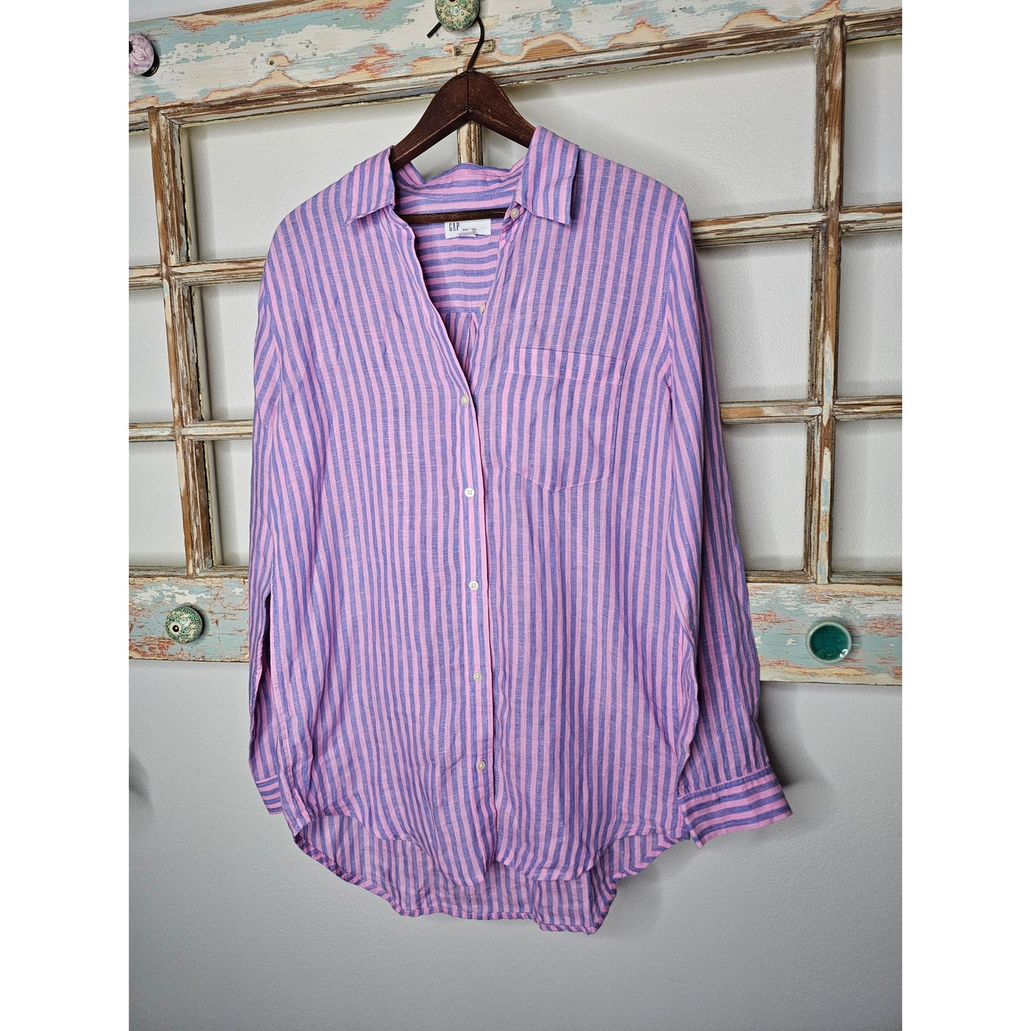 Gap Linen Oversized Boyfriend Button up Striped Shirt Ladies size XS