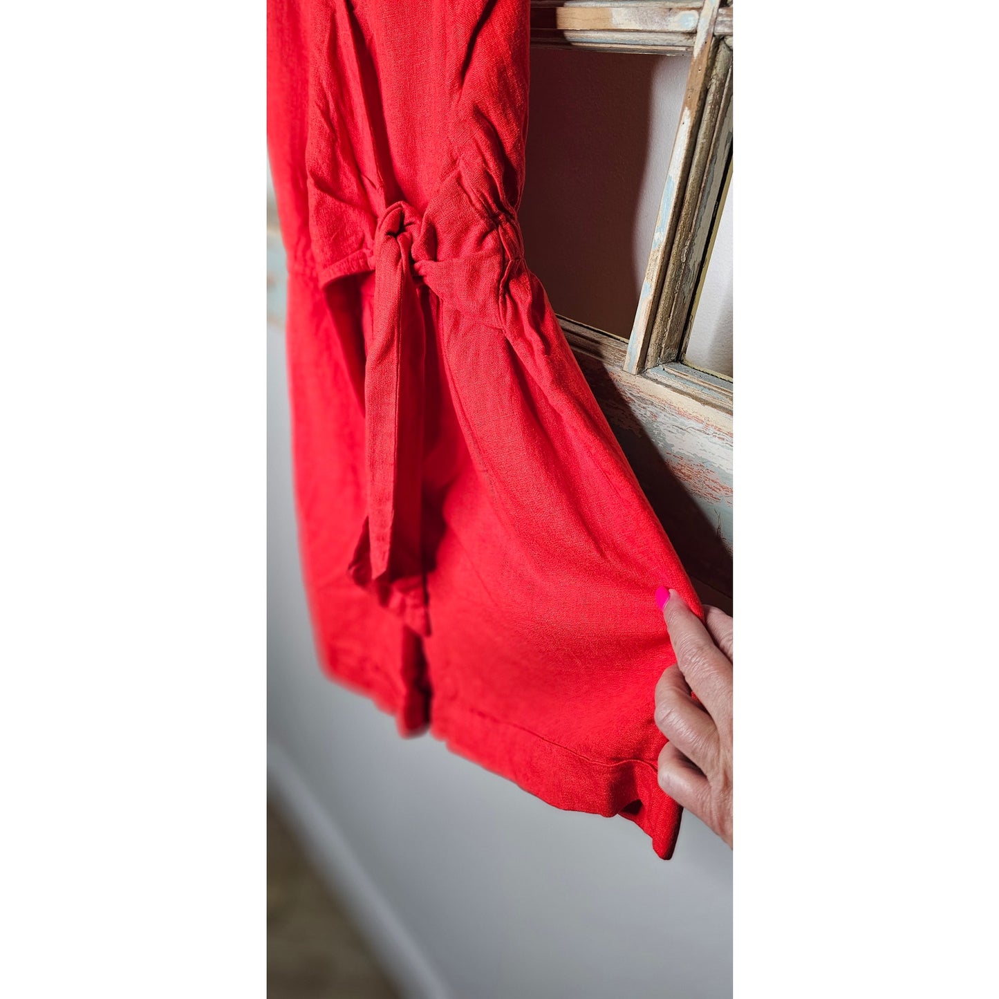 NWT Red Linen Blend Short Romper W/ Side Tie Ladies size XS