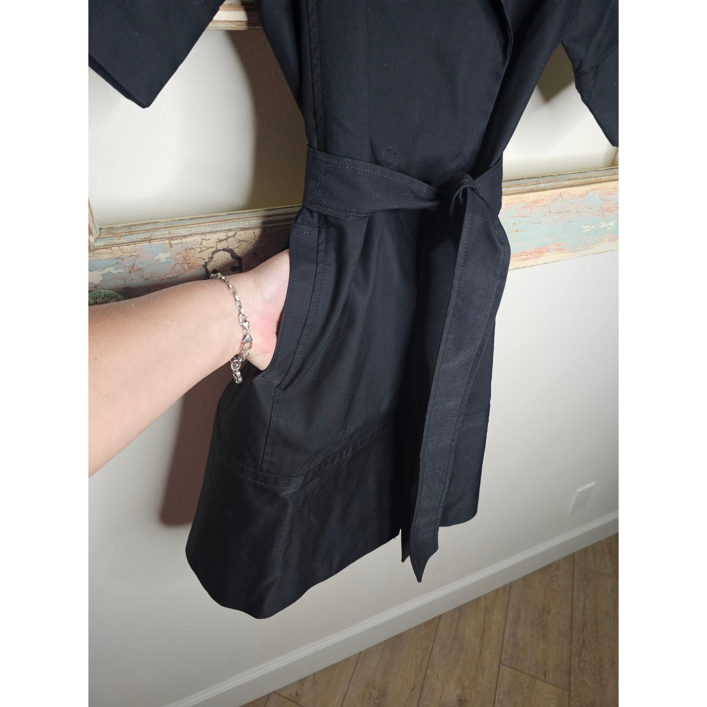 Theory Black Collared Trech Tailored Coat Dress Ladies size Small