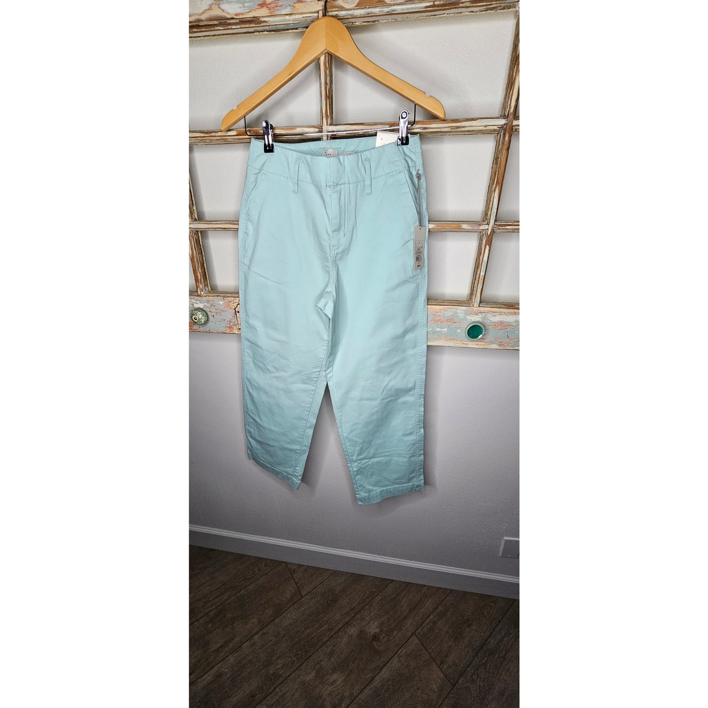 NWT Cotton High Rise Straight Hip/Thigh Pants Muted Blue Size 4